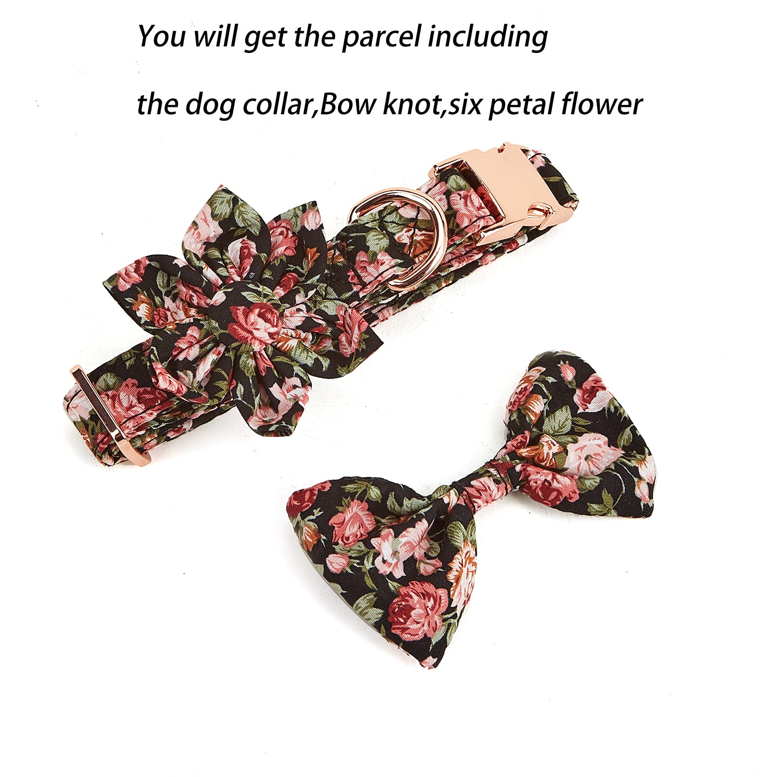 Dog Collar Adjustable With Detachable Bowtie/Flower For Medium Dog,Girl Dog Collar Pet Collars With Safety Buckle
