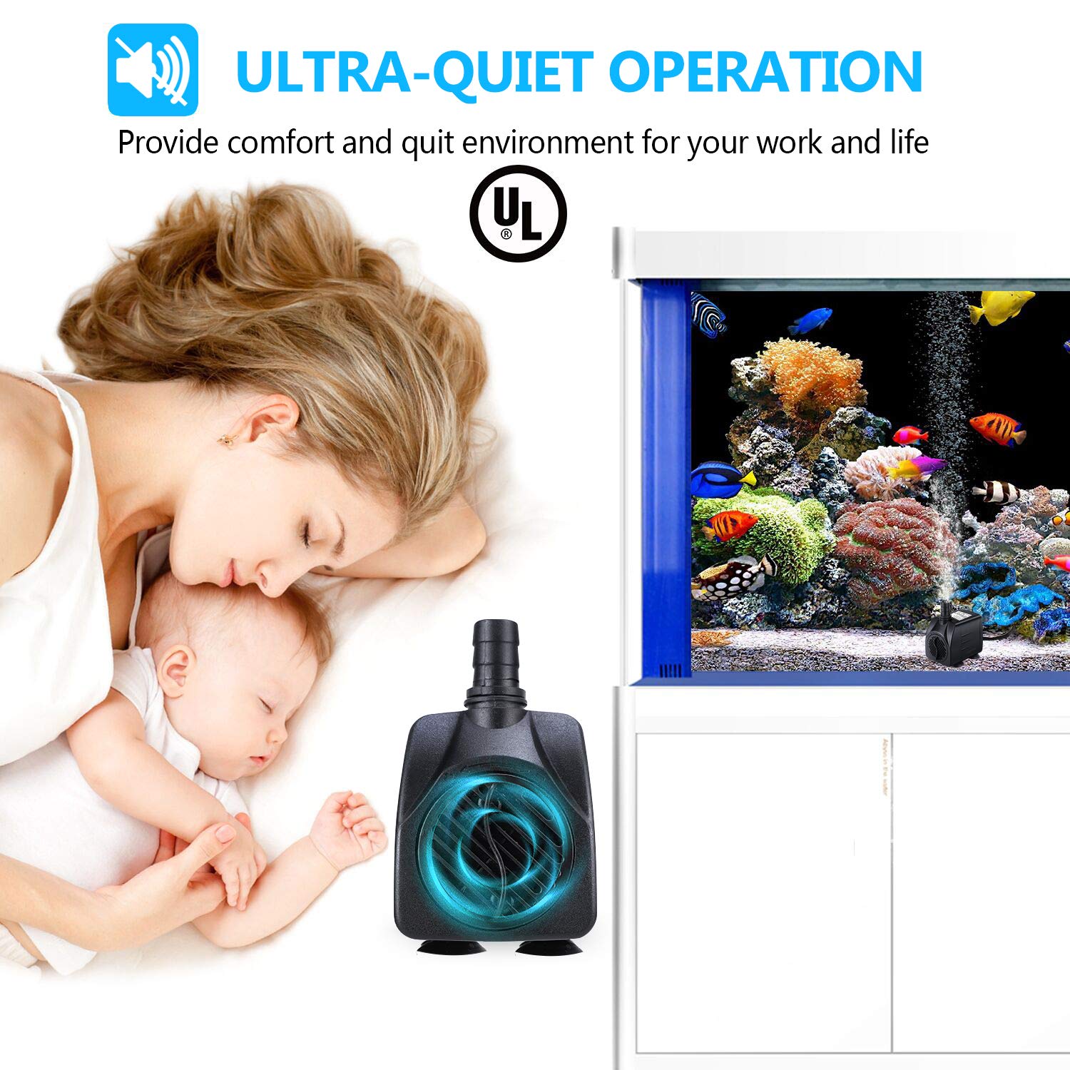 Cwkj Fountain Pump, 220Gph(15W 900L/H) Submersible Water Pump, Durable Outdoor Fountain Water Pump With 7.2Ft（2.2M） Power Cord, 3 Nozzles For Aquarium, Pond, Fish Tank, Water Pump Hydroponics