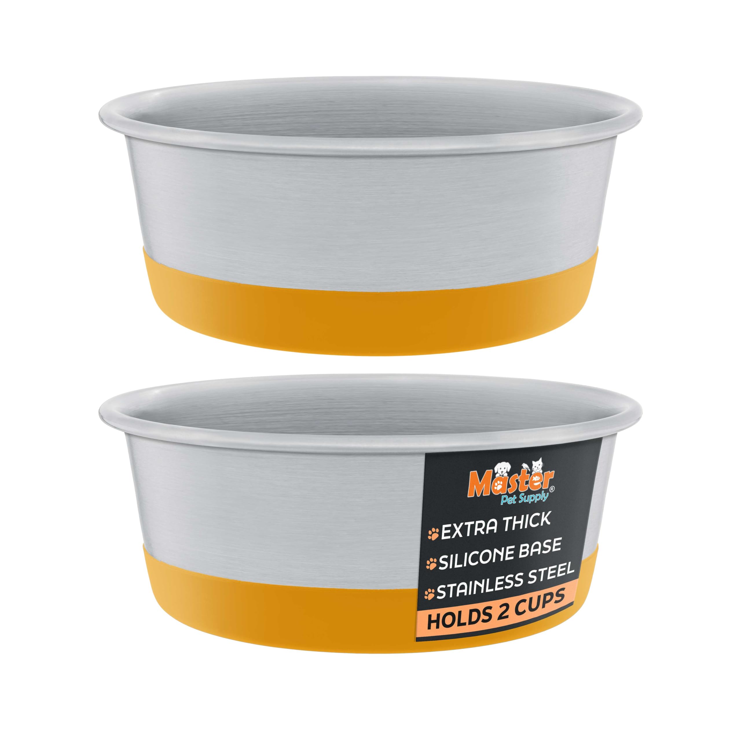 Master Pet Supply Stainless Steel Dog Bowls Set of 2 with Extra Thick Silicone Base - 2 Cup (16 oz) Mango Tango, Non-Slip, Dishw