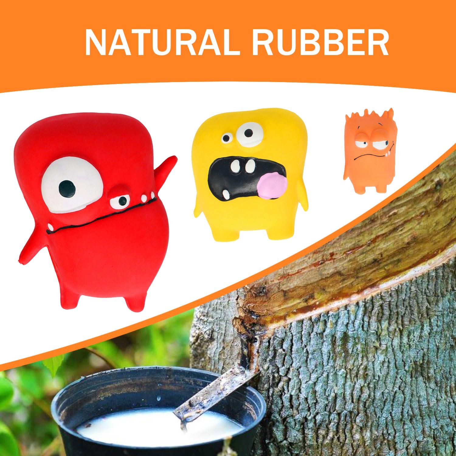 Kittail Squeaky Ferret Toys - 3 Pack Monster Teething Chew Toy With Squeaker. Made Of Natural Rubber. Ideal For Small Dogs, Rats