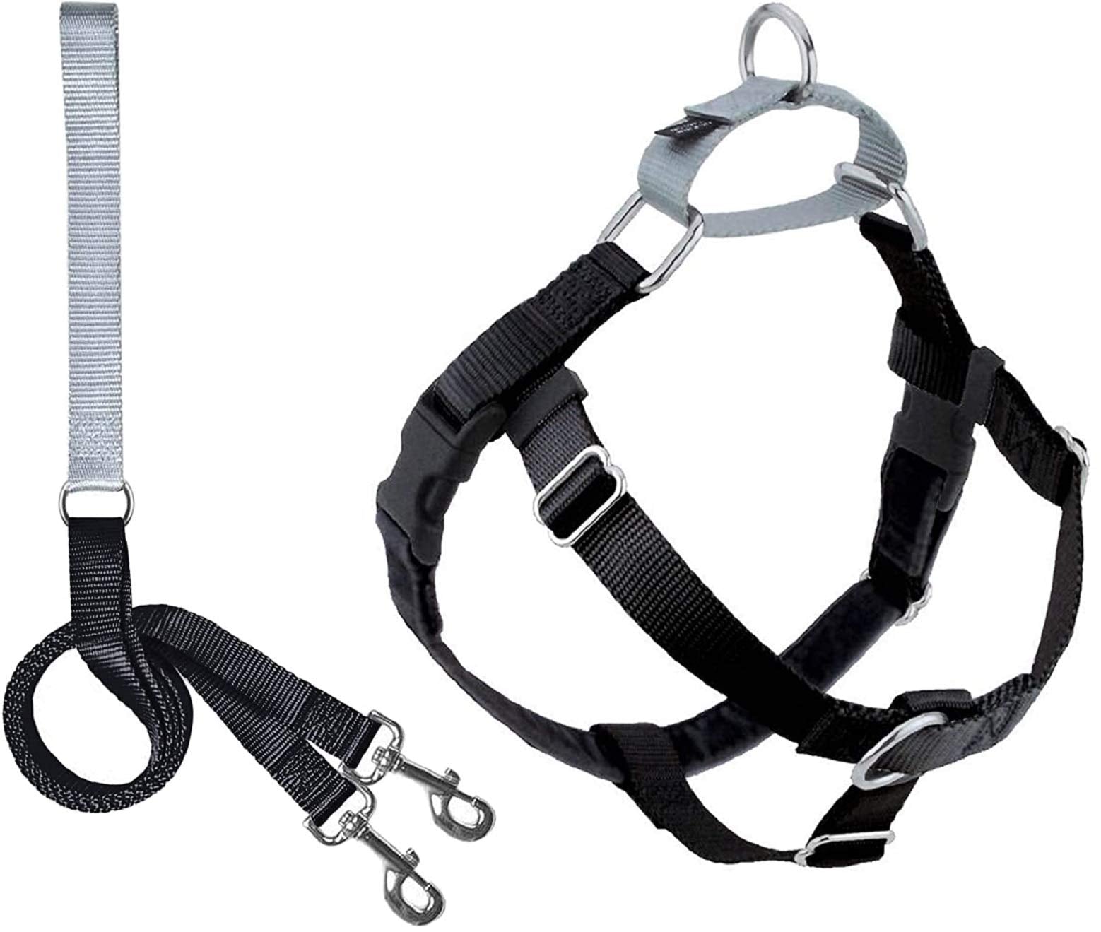 2 Hounds Design Freedom No Pull Dog Harness, Adjustable Harness And Leash Set, Easy Walking & Comfortable Control, Fits Small, Medium & Large Dogs, Solid Colors, Made In Usa, 1' Lg, Black