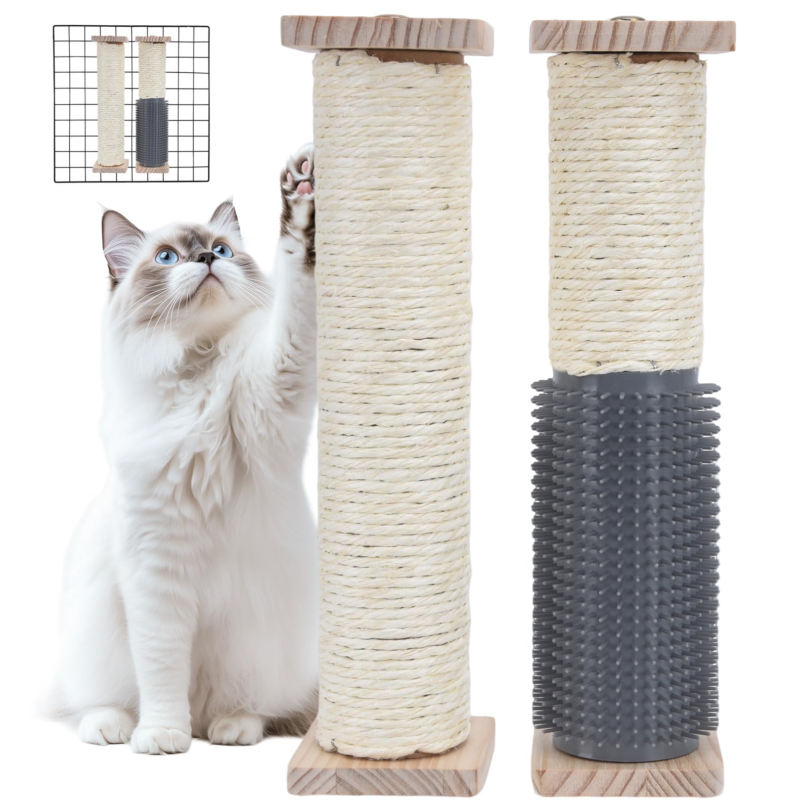 Soekoa 2 Pack Cat Scratching Post For Crate Cage, Wall Mounted Cat Scratcher Post With Self Groomer And Massager, Cat Cage Scrat