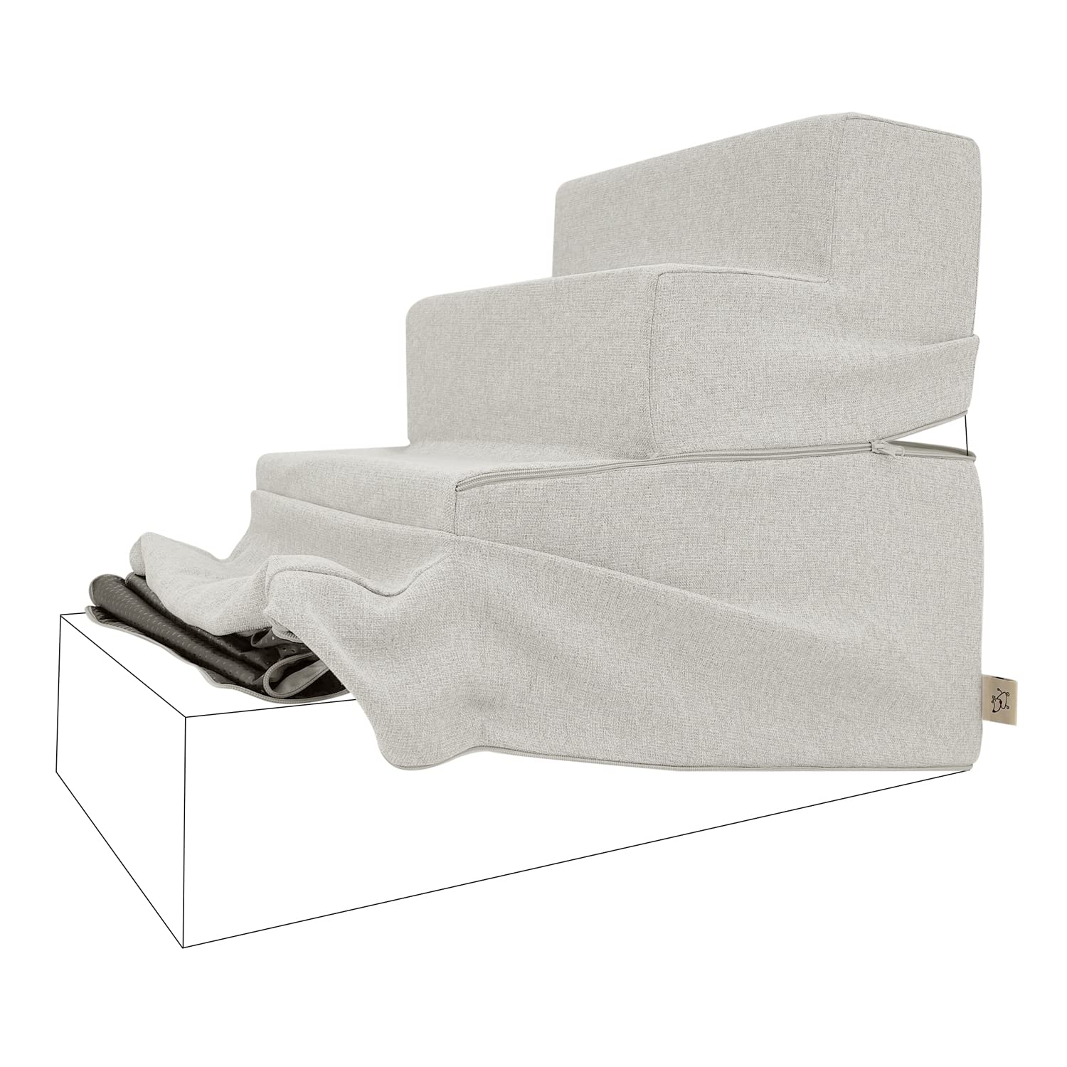 Best Pet Supplies Foldable Pet Stairs Cover For Foam Dog Ramps, Replacement Slip With Non-Slip Step Surface, Plush And Soft Fabric, Provides Paw Traction And Stability - Sand, 4-Step