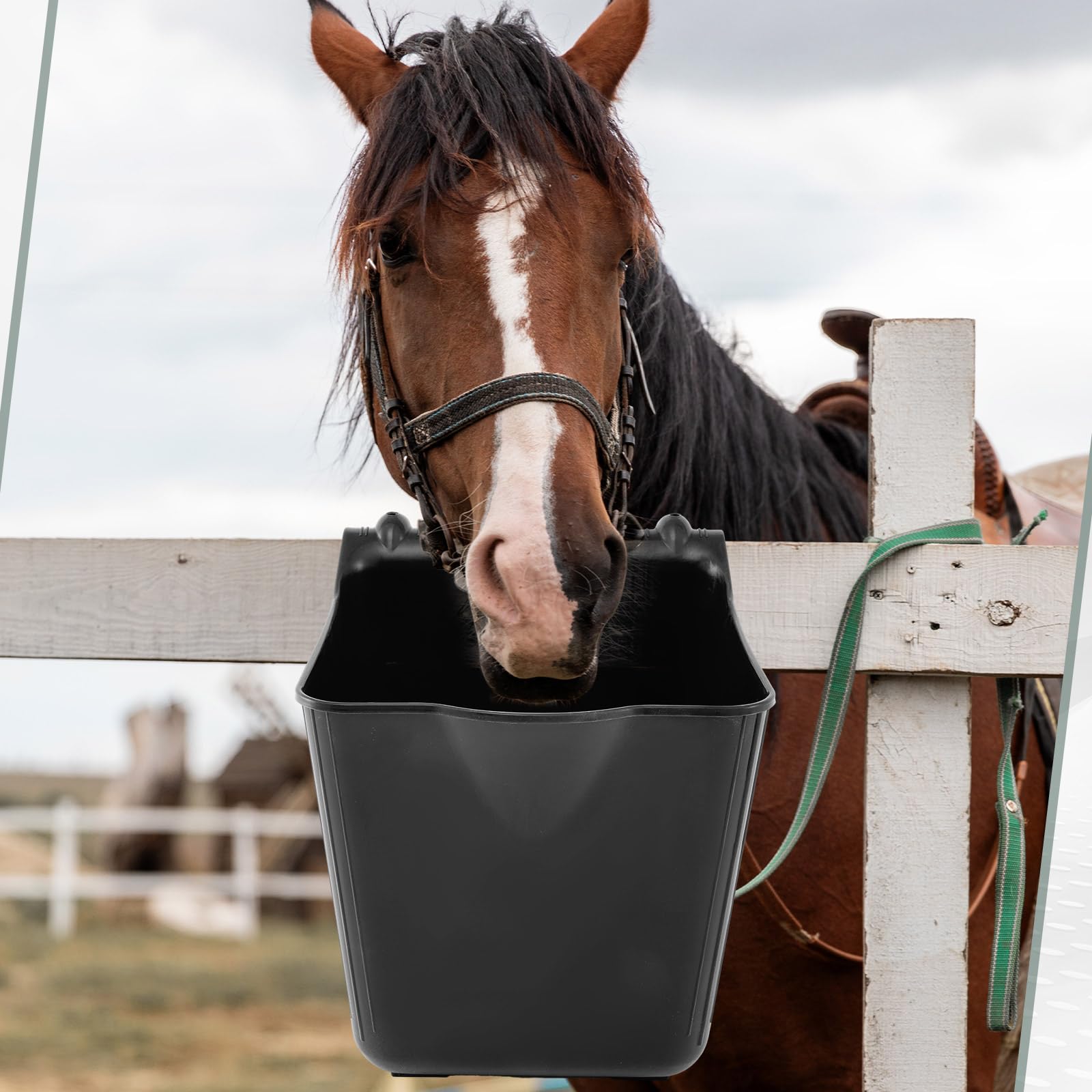 Marsui 8 Pcs 15 Quart Horse Feeders for Stall Hook Over Hanging Fence Hay Feeder Mountable Livestock Plastic Feed Bucket for Far