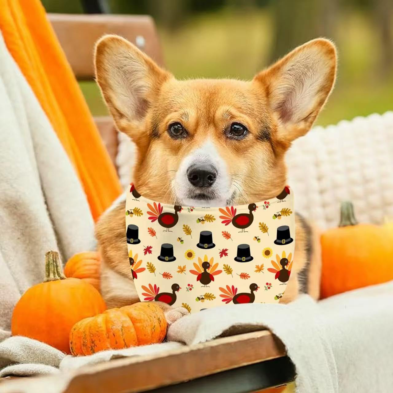 Thanksgiving Dog Bandana, Pumpkin Turkey Dog Scarf, Fall Autumn Leaves Dog Thanksgiving Bandanas for Medium Large Dogs Pets