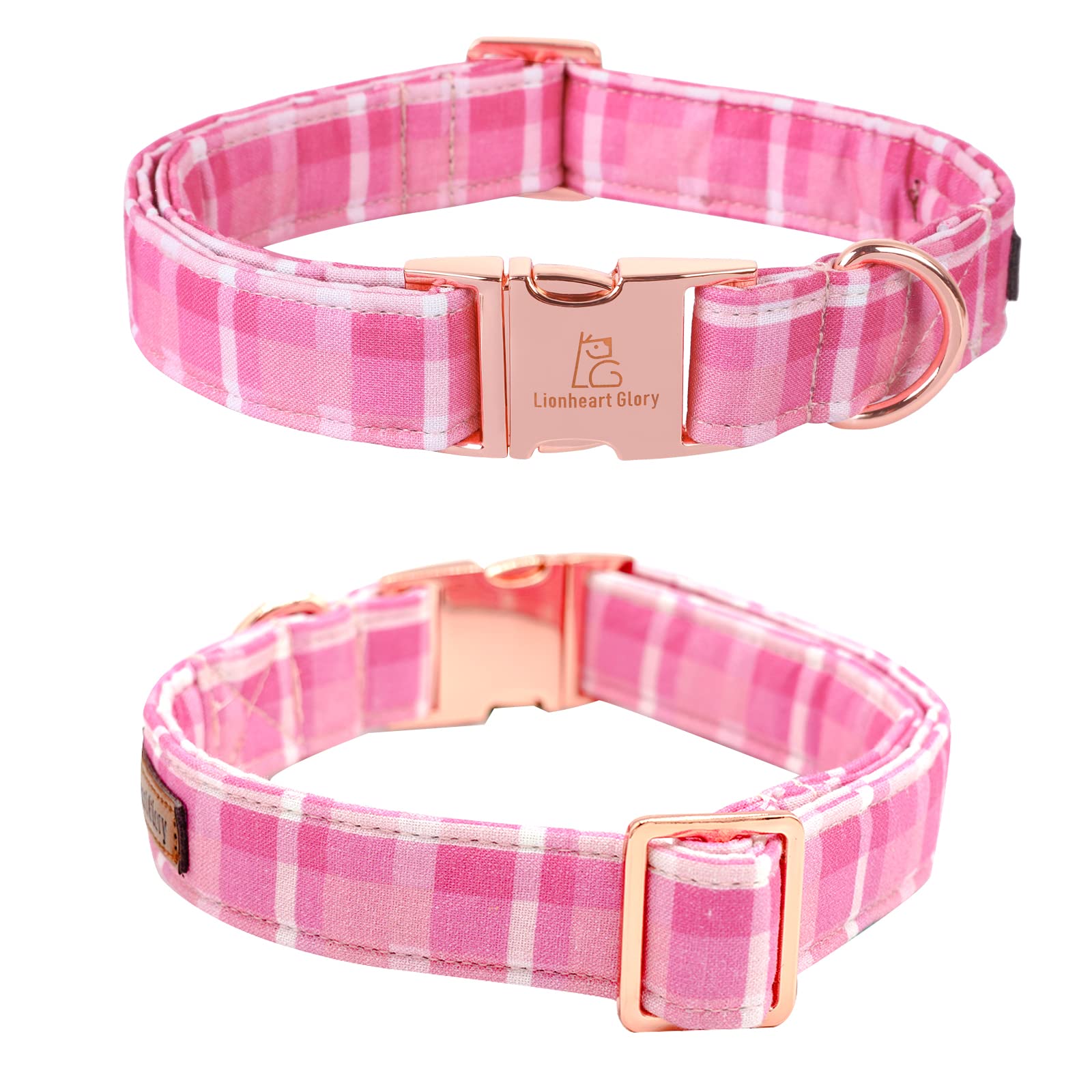 Lionheart Glory Valentine'S Day Collar, Pink Plaid Dog Collar For Large Cute Dog Collars Spring Female Pet Gift Adjustable Heavy