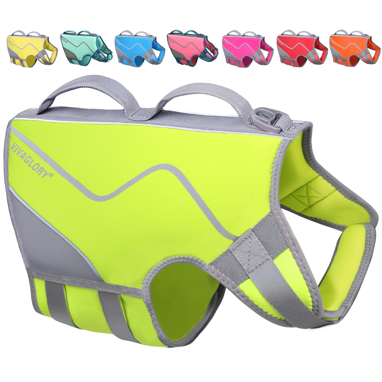 Vivaglory Neoprene Dog Life Jacket Dog Life Vest For Boating Hunting & Swimming, Lightweight With Leash Ring, L, Bright Yellow
