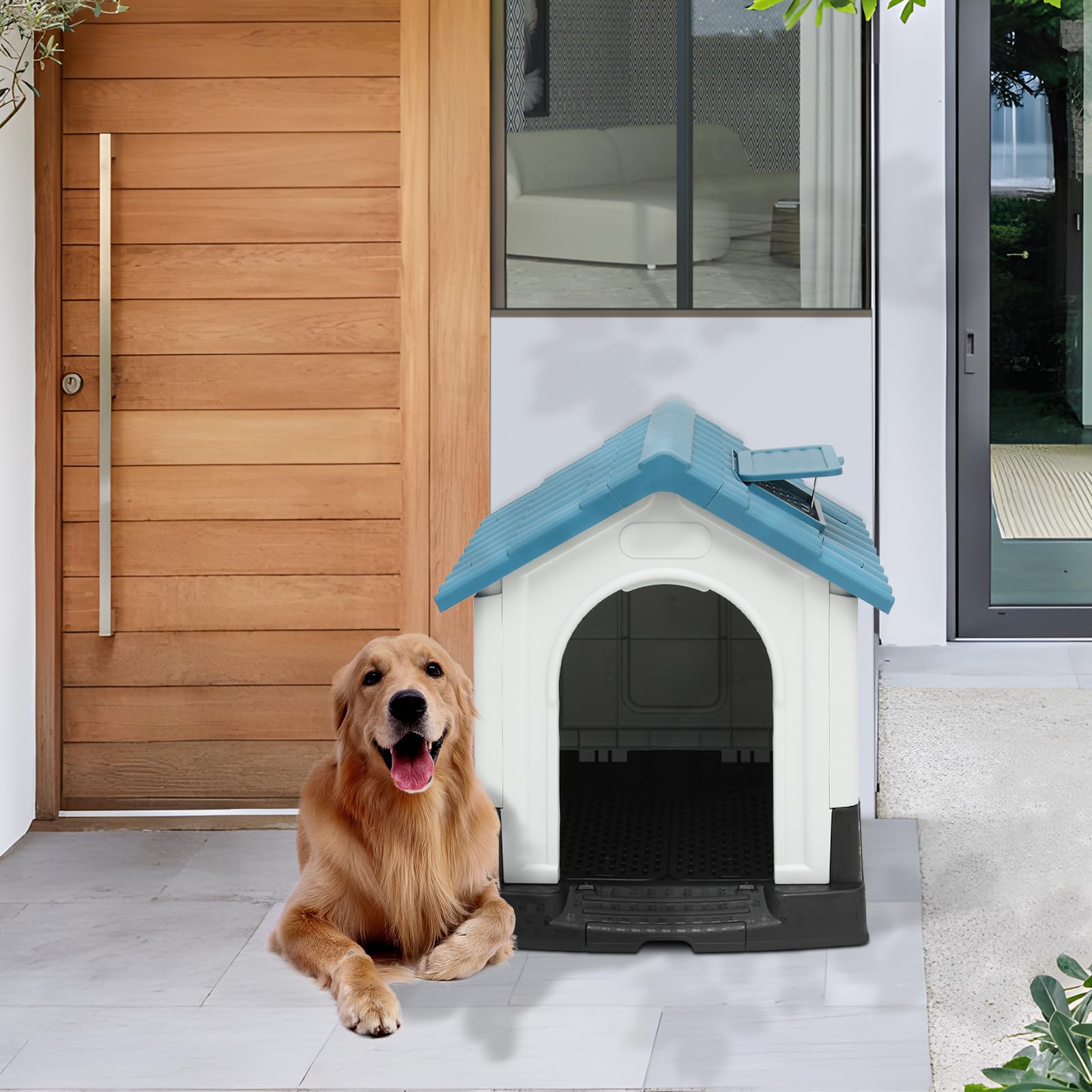 Monibloom Easy To Clean Insulated Dog House With Mats And Tray, Outdoor Durable Dog House For Small Medium Large Dogs, Waterproo