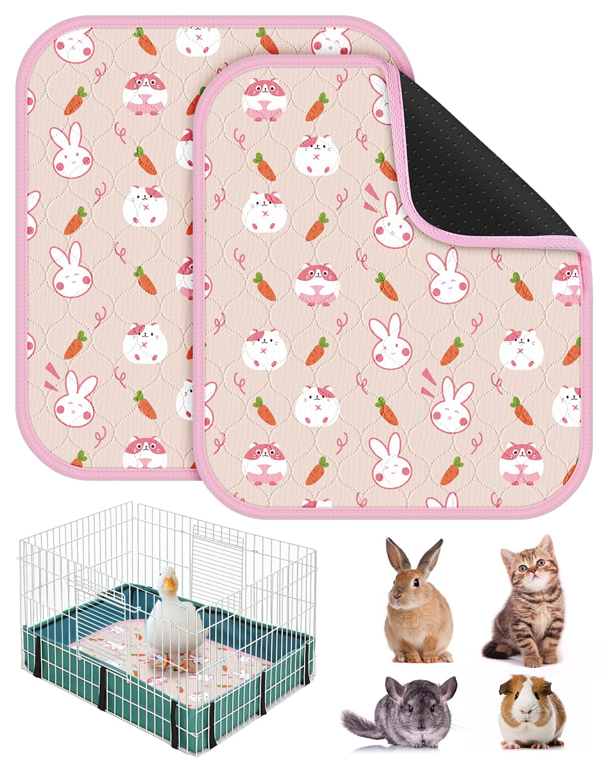 Bissap 2 Packs Guinea Pig Cage Liners, 11.8 ' 'X13.7 ' ' Washable Guinea Pig Pee Pads Non Slip Reusable Fast and Super Absorbent