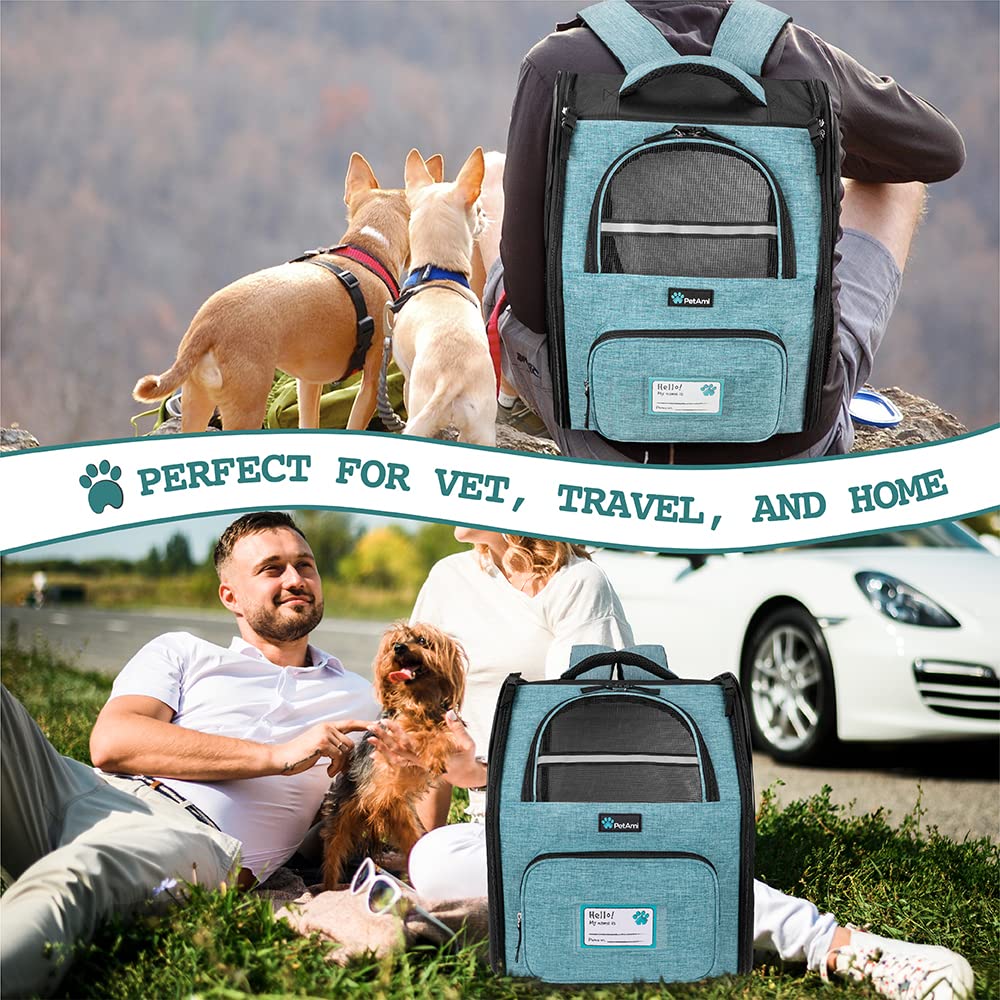 Petami Dog Backpack Carrier For Small Large Cat, Pet, Puppy, Ventilated Pet Hiking Backpack Travel Bag, Airline Approved Cat Backpack Carrier, Camping Biking Dog Bag Up To 18Lbs Pet, Teal Turquoise
