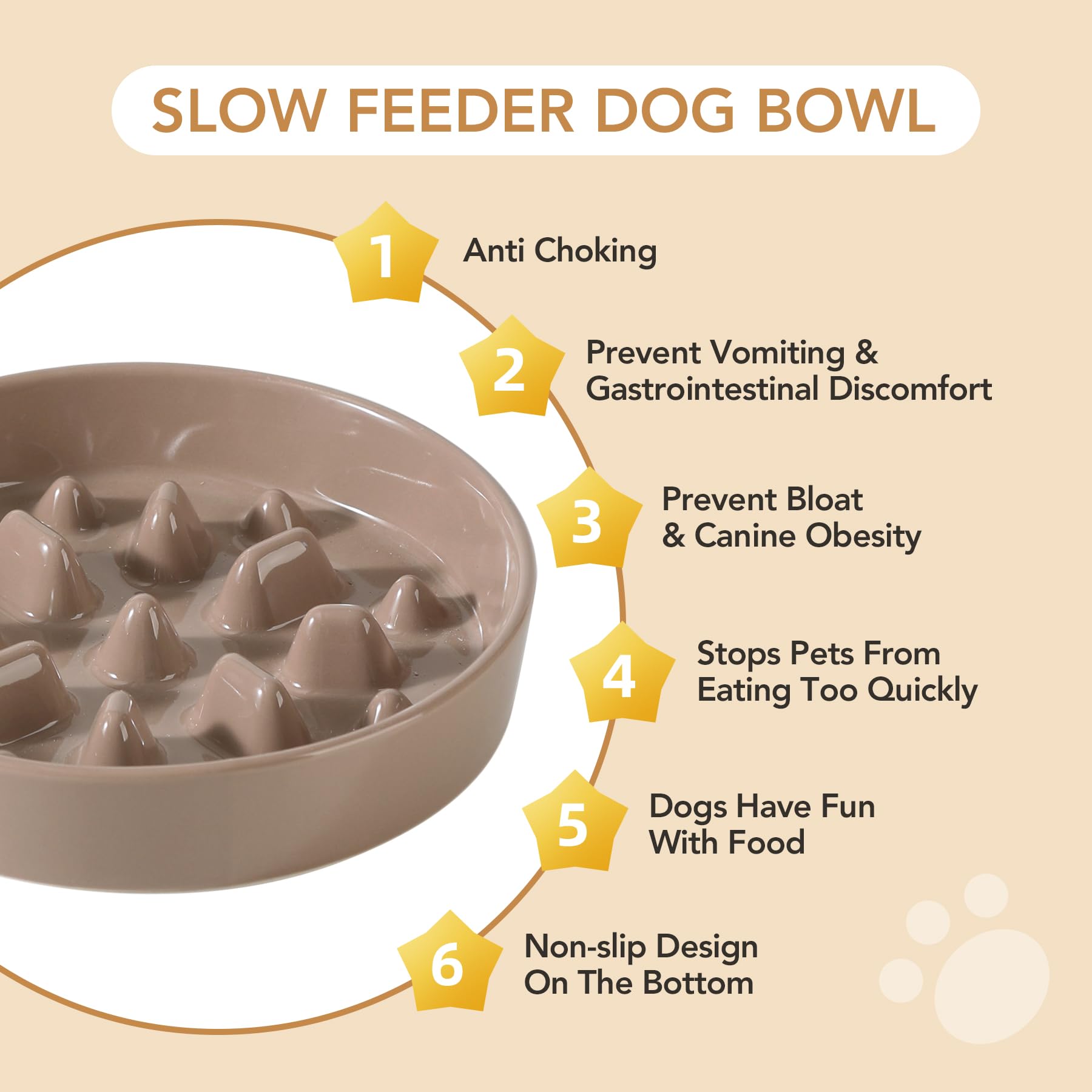 Havniva Ceramic 1.6 Cup Dog Bowl Slow Feeder, 8.2 inch Slow Pet Food Dish for Medium and Large Dog, Stop Bloat, Preventing Choki