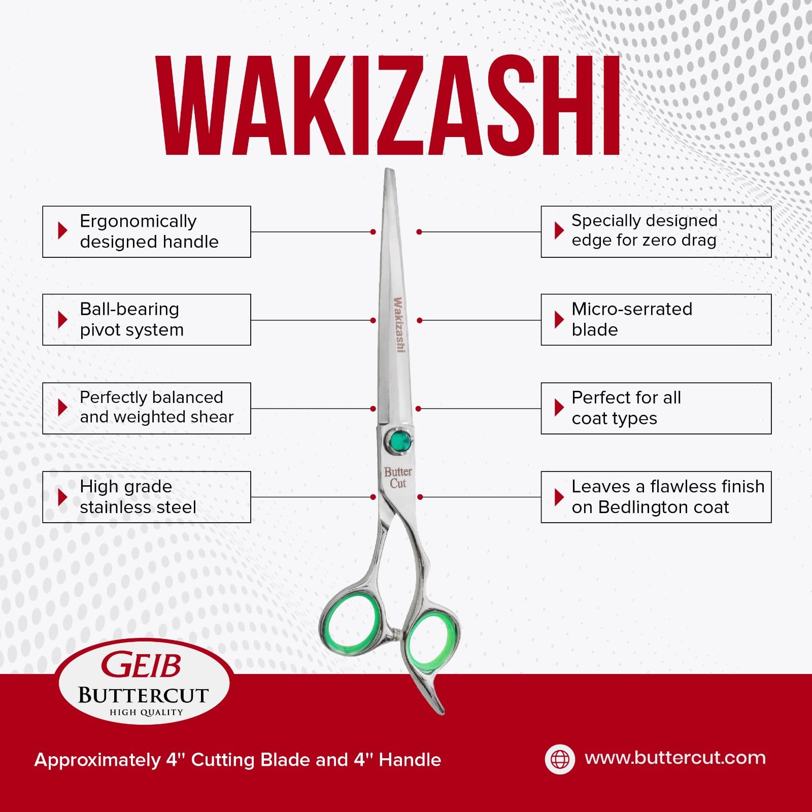 Geib Buttercut 8.5 Inch Straight Dog Grooming Scissors, Wakizashi Professional Pet Grooming Stainless Steel Shears
