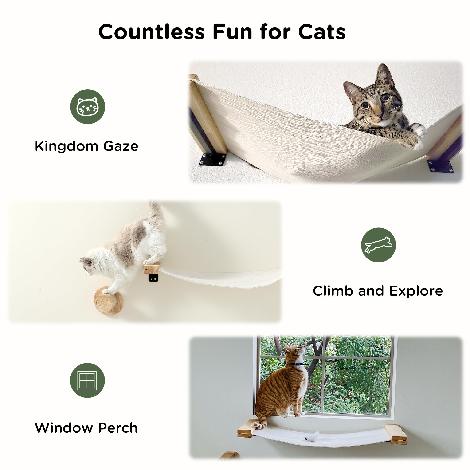 Fukumaru Cat Wall Furniture, 2 Pcs Climbing Shelves Set, Solid Rubber Wood Cat Shelf, Cats Perches For Wall Sleeping, Playing, J