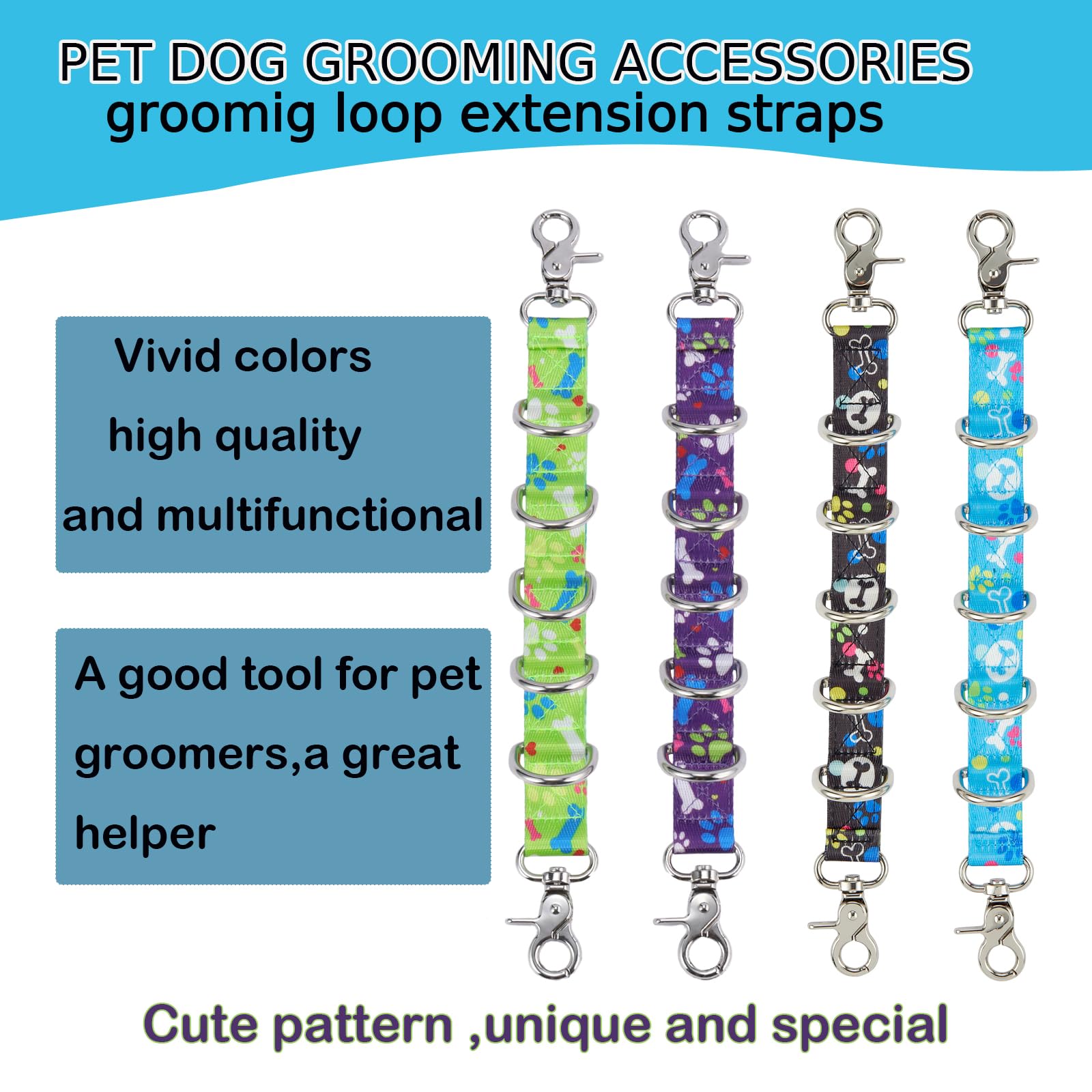 Fursdoly Dog Grooming Loops Table Supplies 2 Pack Cute Colorful Paw Pattern Restraint Loop Dogs Grooming Arm Extension Double Sn