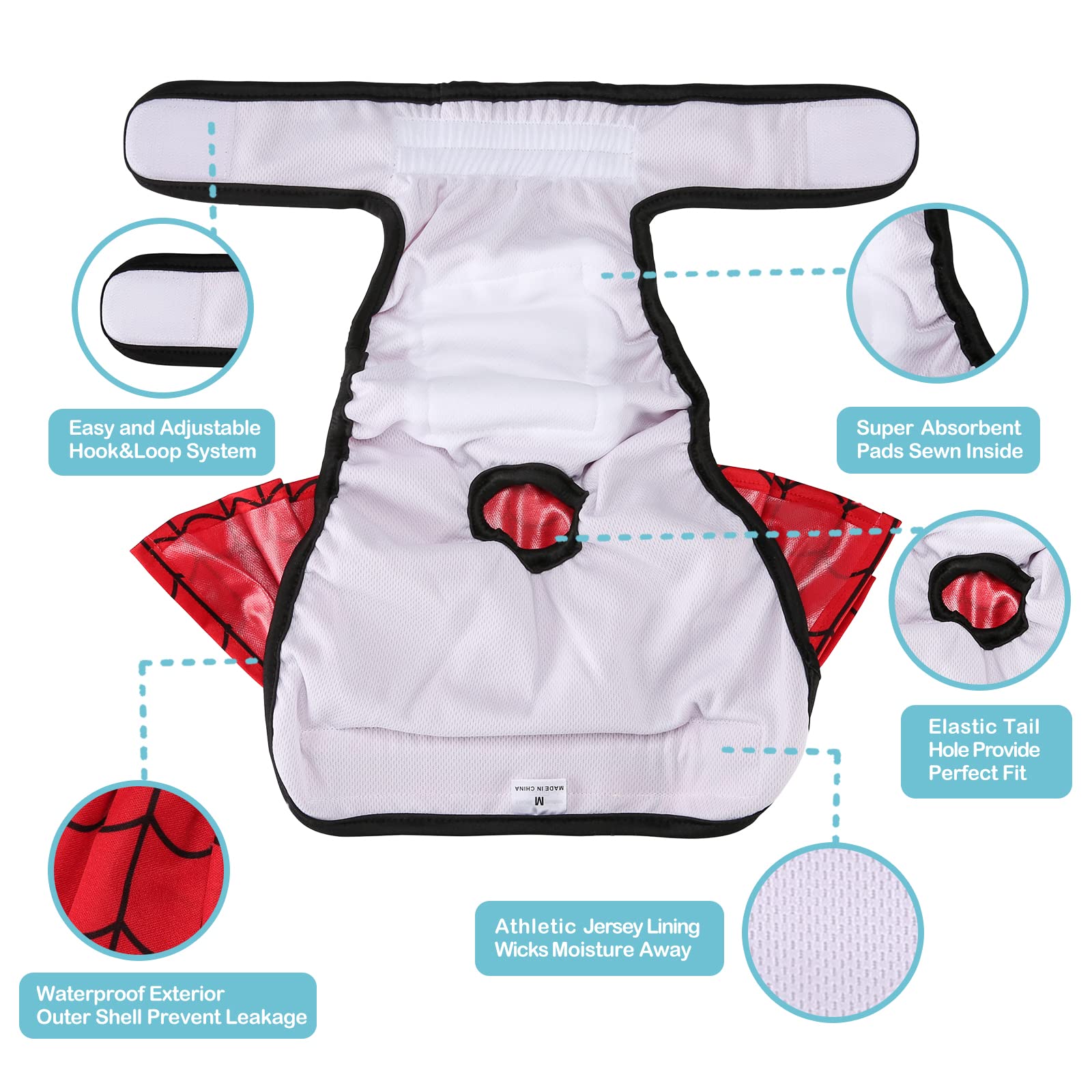 Avont Washable Dog Diapers for Female, Reusable Period Diapers, Size S, Red/Blue/White, Model AT-08363414
