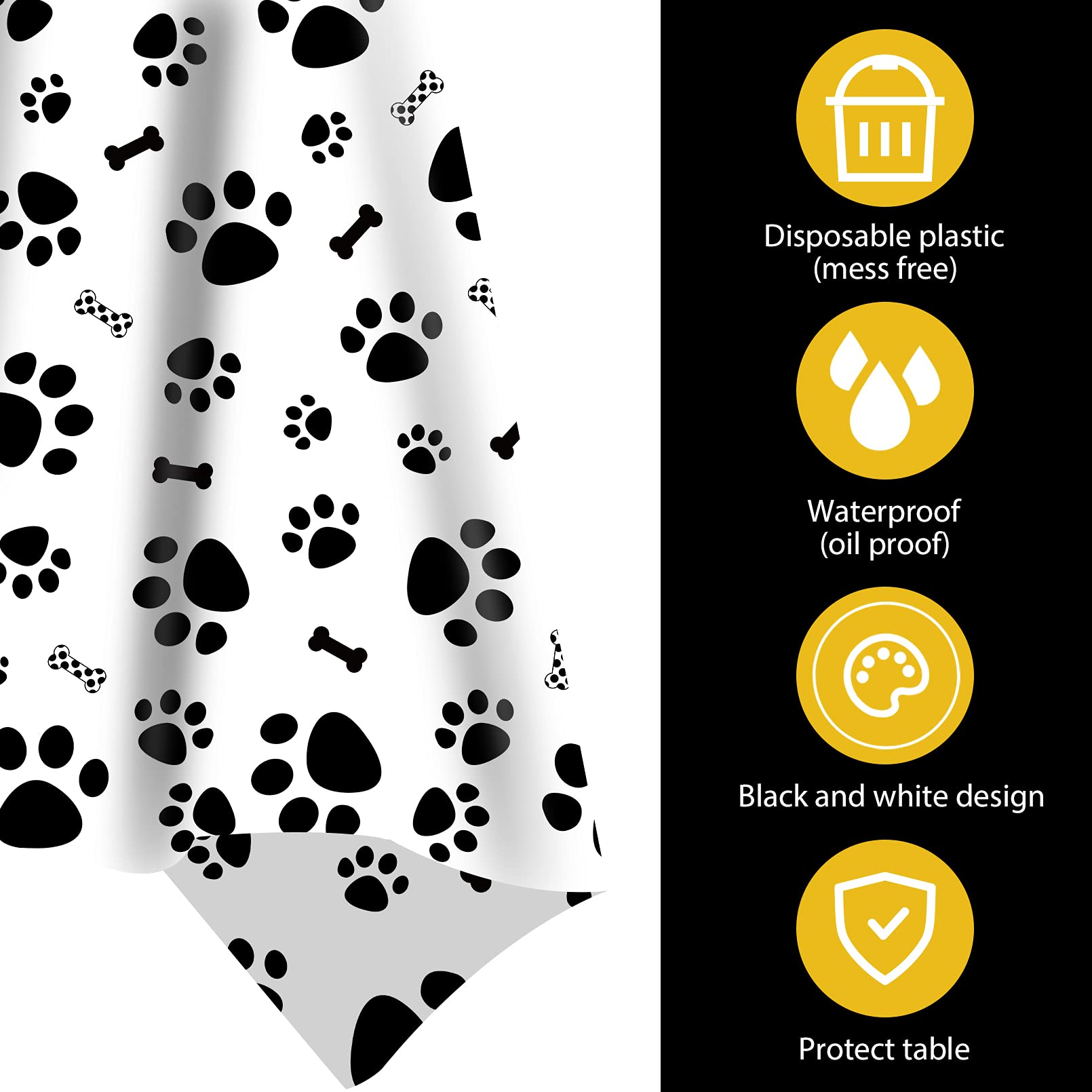 3 Pack Puppy Dog Pet Paw Print Plastic Tablecloth Table Cover,Large Paw Print And Bone Sign Plastic Disposable Rectangle Table C