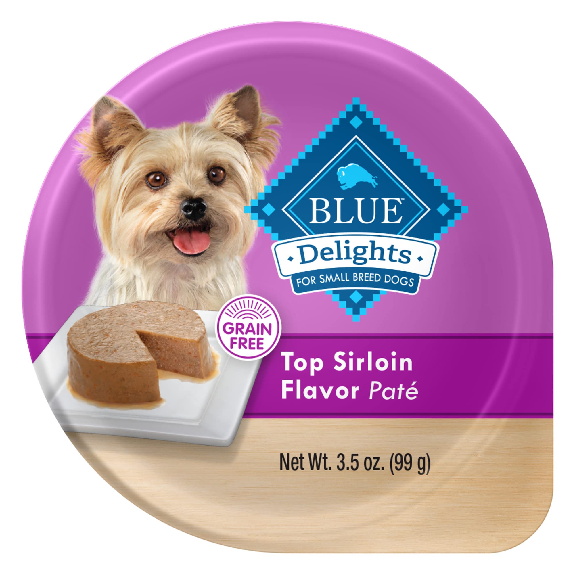 Blue Buffalo Delights Natural Adult Small Breed Wet Dog Food Cups, Pate Style, Top Sirloin Flavor in Savory Juice 3.5-oz (Pack o