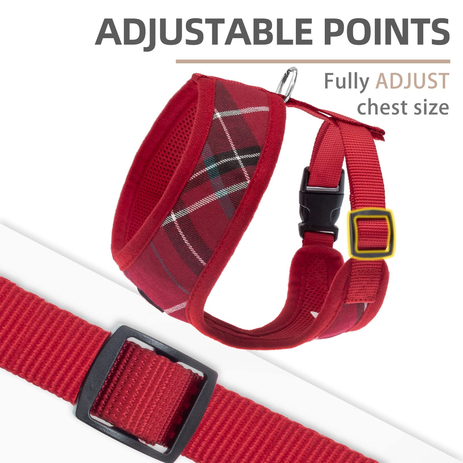 Pupteck Soft Mesh Dog Harness And Leash Set Pet Puppy Cat Comfort Padded Vest No Pull Harnesses, Red, L
