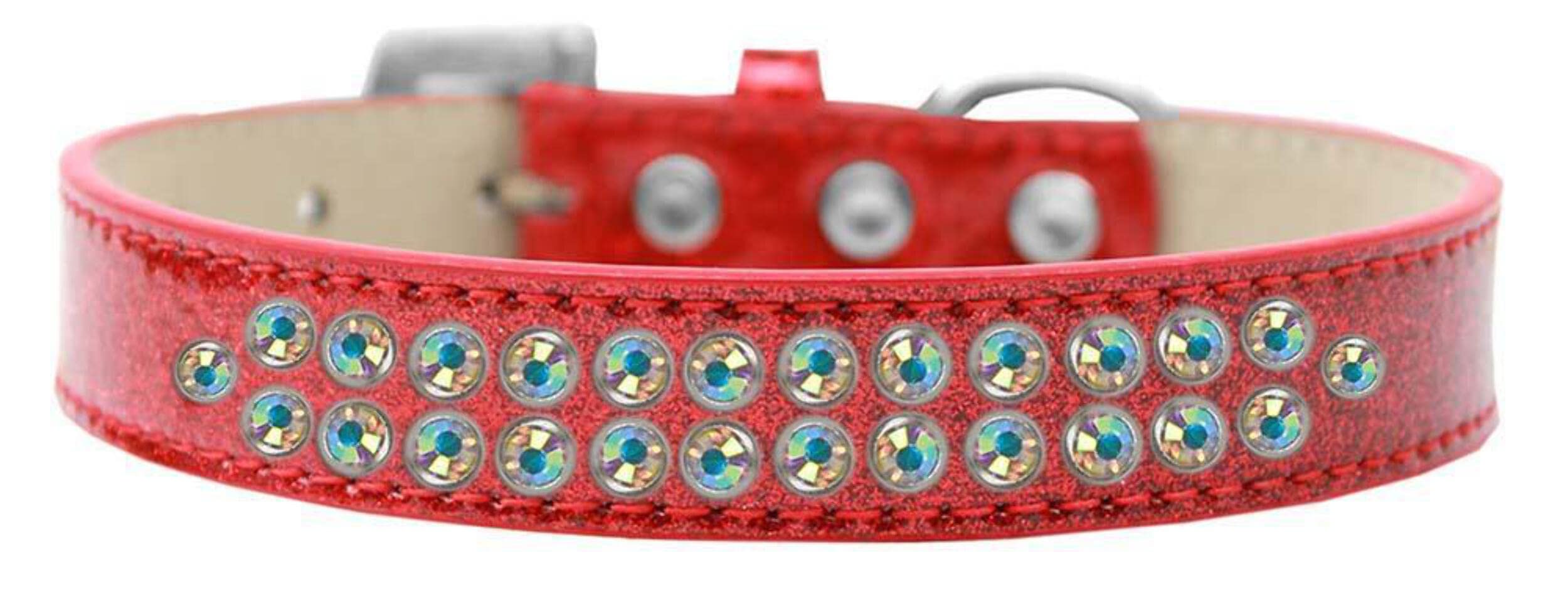 Mirage Pet Products Two Row AB Crystal Red Ice Cream Dog Collar, Size 16