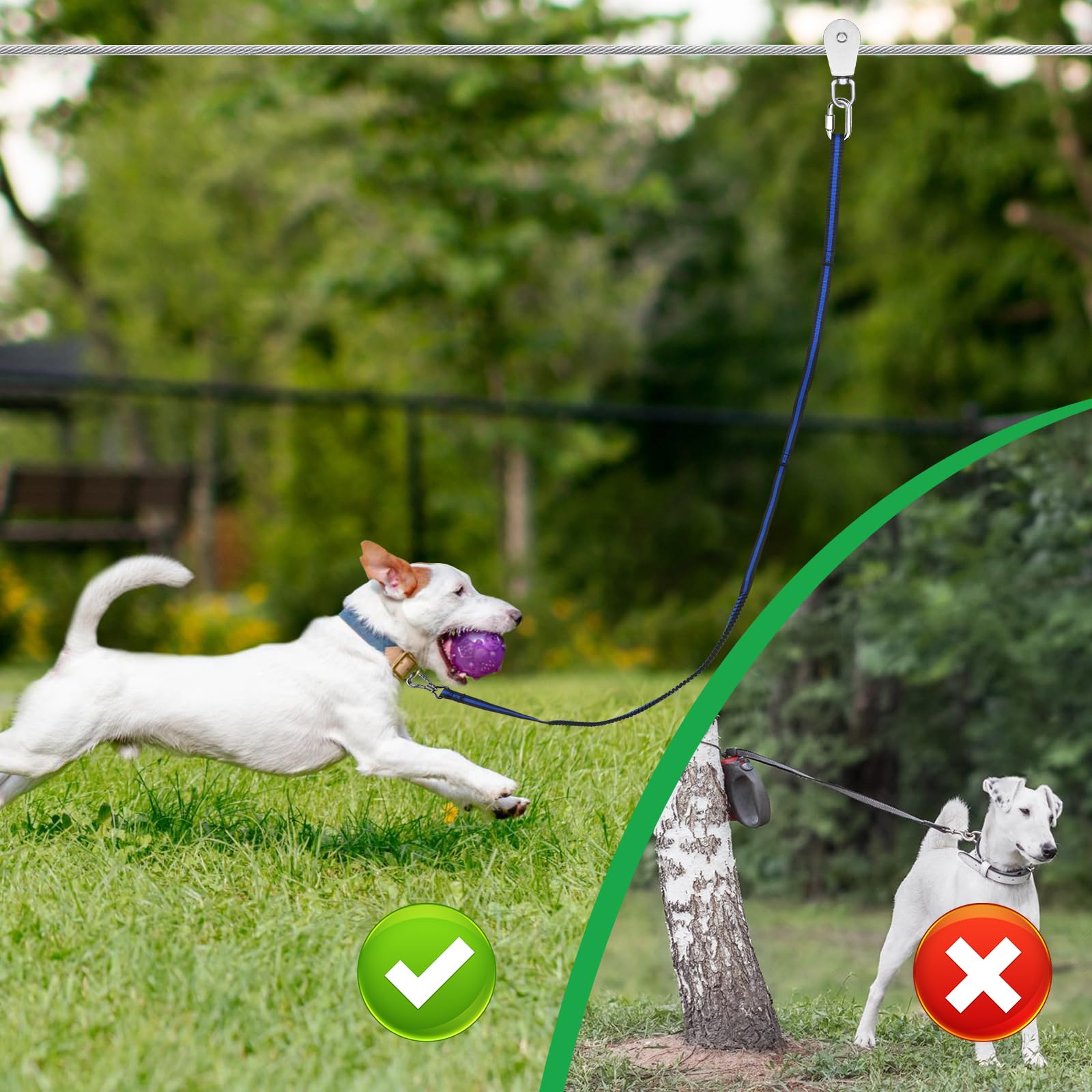 Xiaz Dog Tie Out Cable, 120Ft Trolley Runner Cable For Dogs Up To 250Lbs, Dog Lead For Yard, Camping, Outdoor, With 8 Ft Nylon B