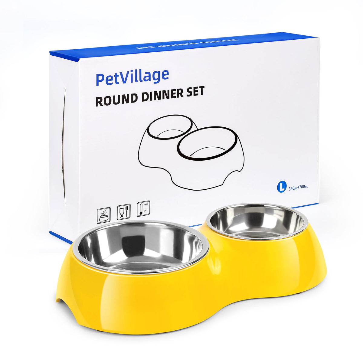 Petvillage Elevated Dog Bowls Set - Non-Slip Raised Pet Feeder With Medium (13.9 Oz) & Large (29.8 Oz) Stainless Steel Bowls - I