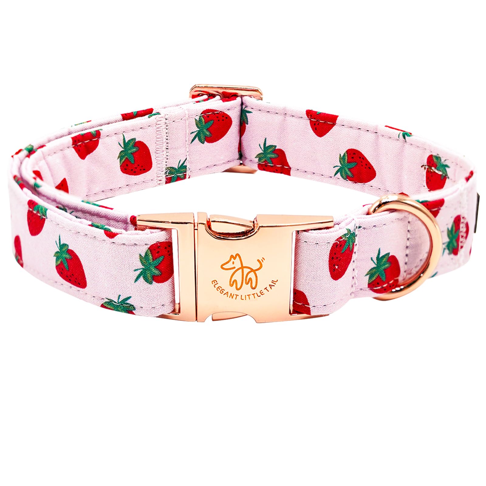Elegant Strawberries Print Summer Dog Collar - Cotton, Durable, Metal Buckle For X-Small Dogs
