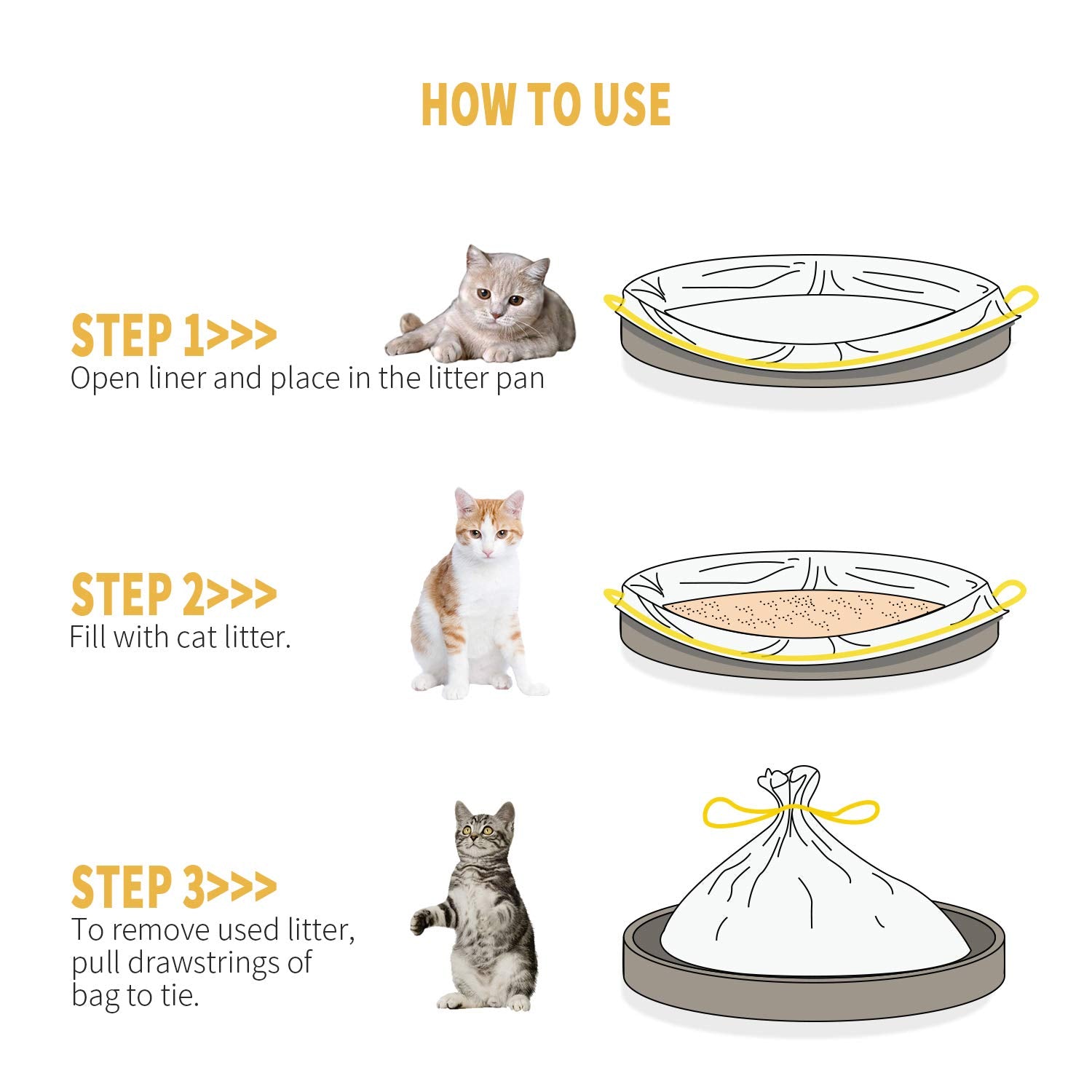 Kone Cat Litter Box Liners, 14 Count Jumbo Extra Durable Large Drawstring Kitty Litter Pan Bags Cat Waste Litter Bags Pet Cat Su