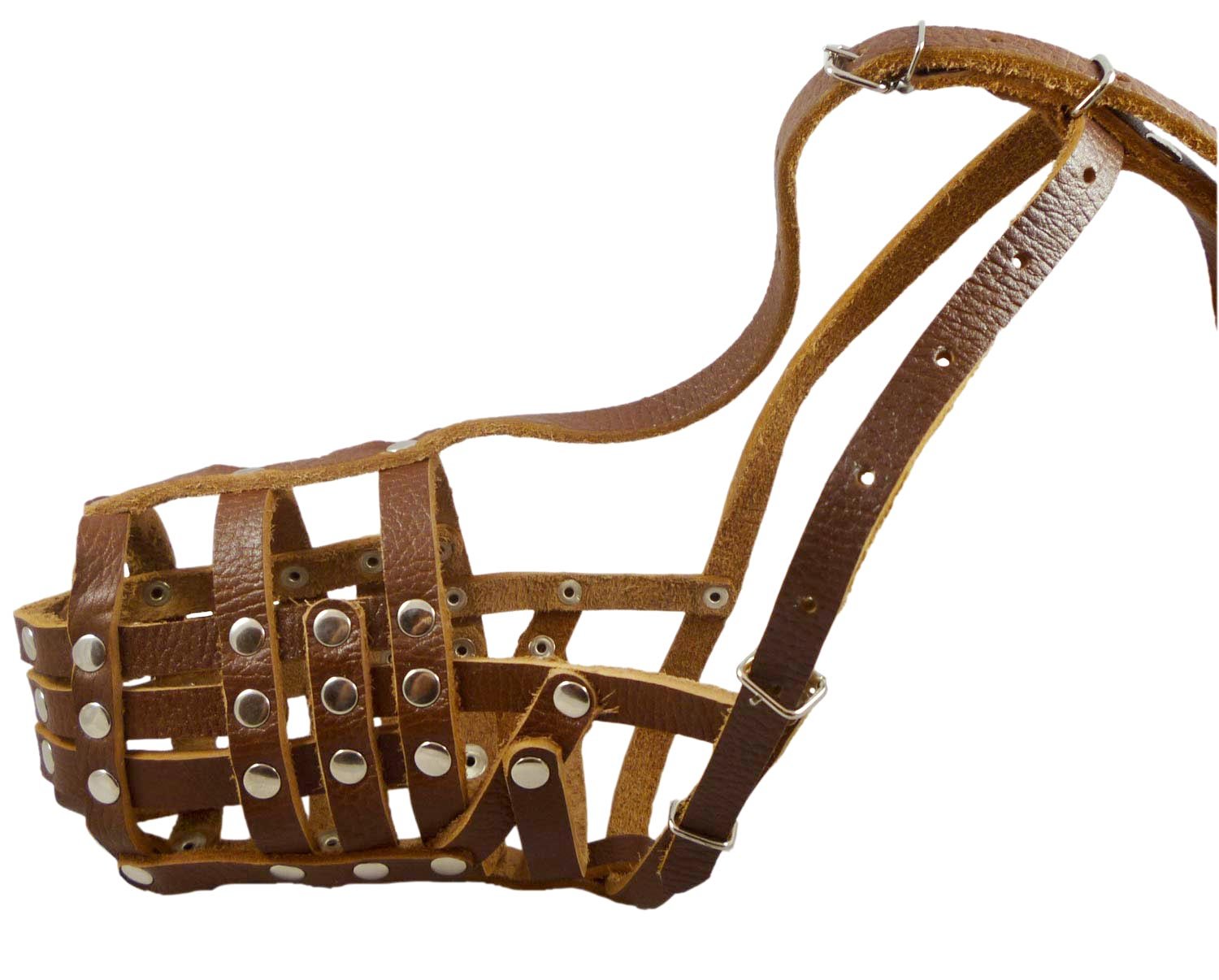Secure Leather Mesh Basket Dog Muzzle #12 Brown - Doberman, Collie (Circumference 11.5, Snout Length 5)