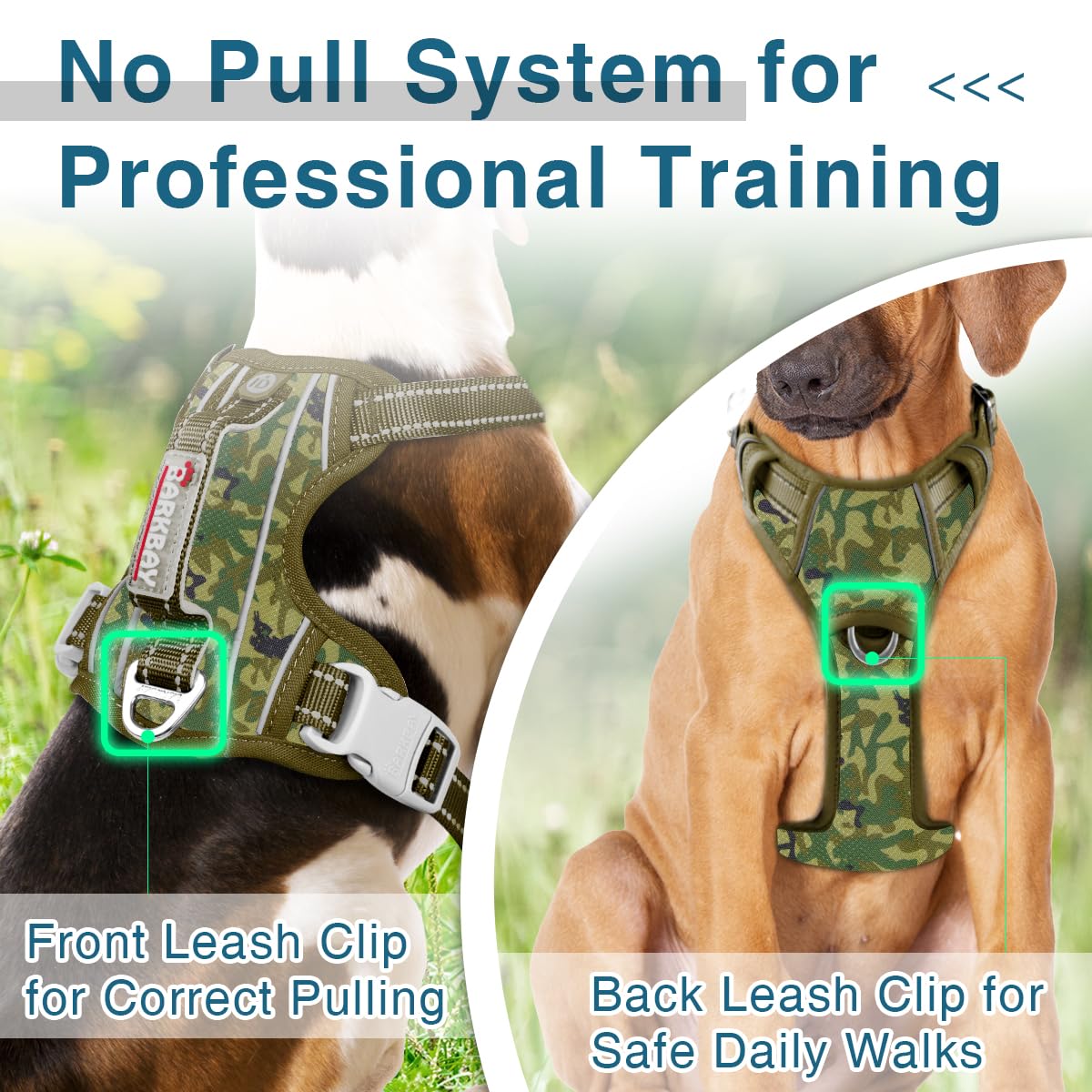 BARKBAY Dog Harness No Pull with ID Tag Pocket - Heavy Duty, Reflective, Easy Control for Large Dogs (Camo,XL)