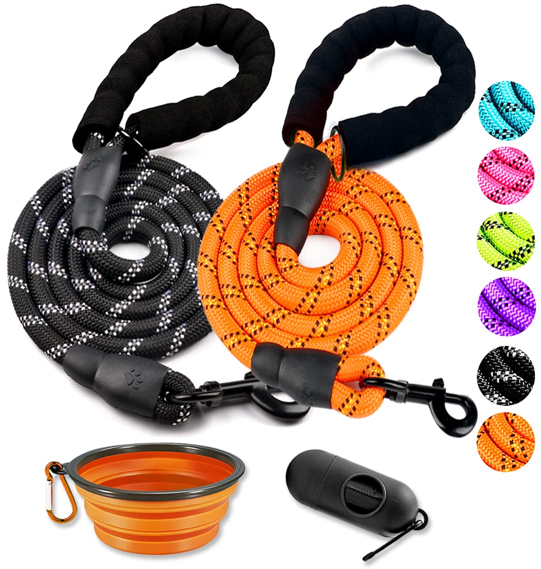 Cooyoo 2 Pack Dog Leash 6 Ft Heavy Duty - Comfortable Padded Handle - Reflective Dog Leash For Medium Large Dogs With Collapsibl