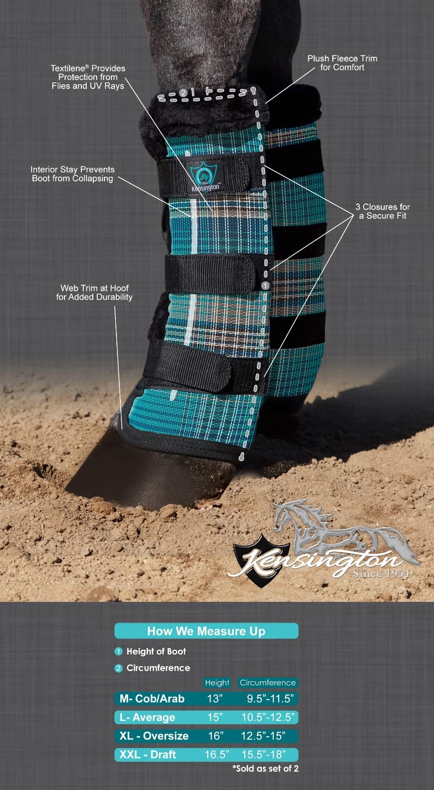 Kensington Protective Fly Boots (Pair) Size:M-Small Horse Color: 2019 - Imperial Jade