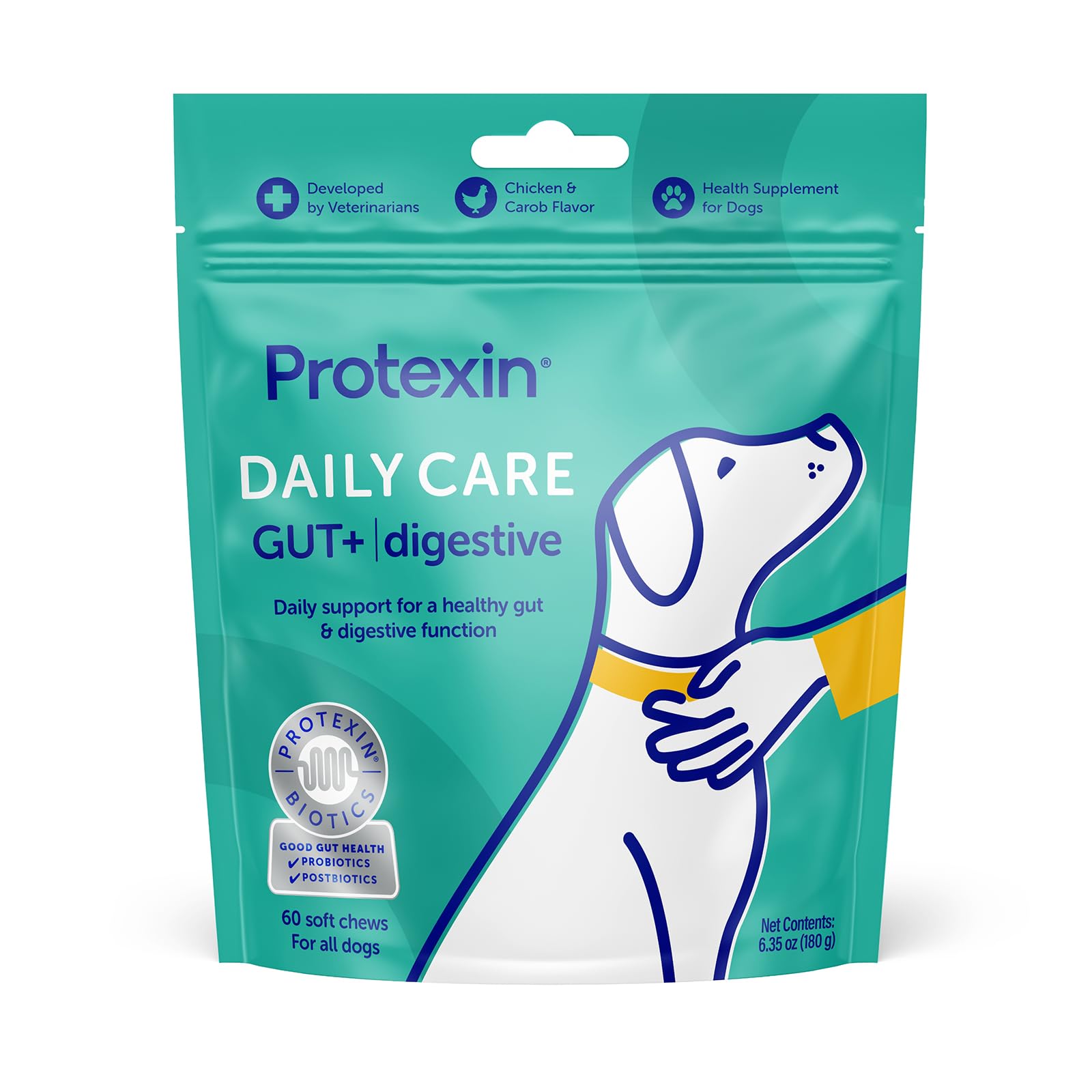 Protexin Daily Care Gut+ Digestive | 60 Dog Chews, Chicken and Carob Flavor Dog Supplement | Probiotics for Dogs, Dog Postbiotic