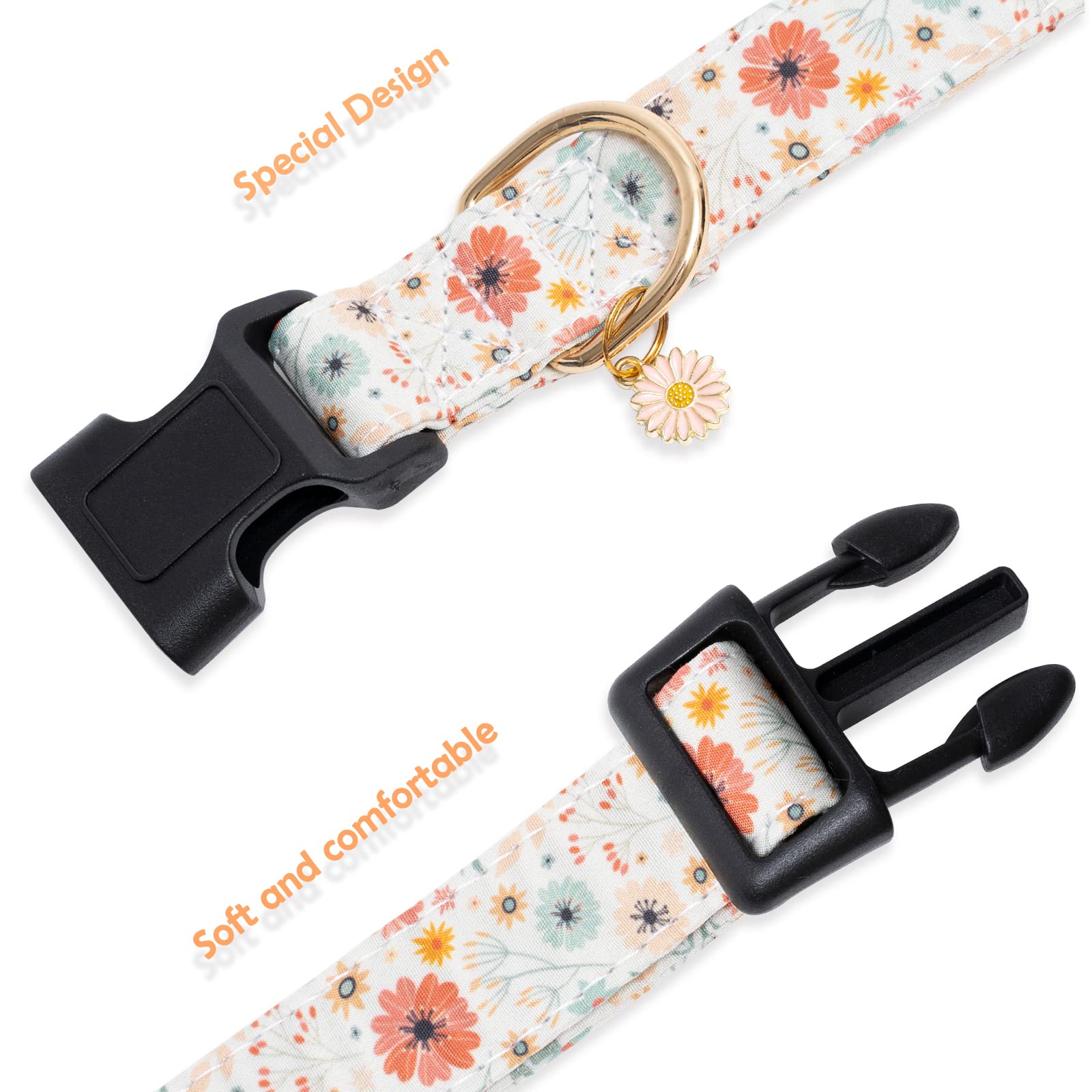 Faygarsle Cotton Designer Dogs Collar Cute Flower Dog Collars For Girl Female Small Medium Large Dogs With Flower Charms Xs
