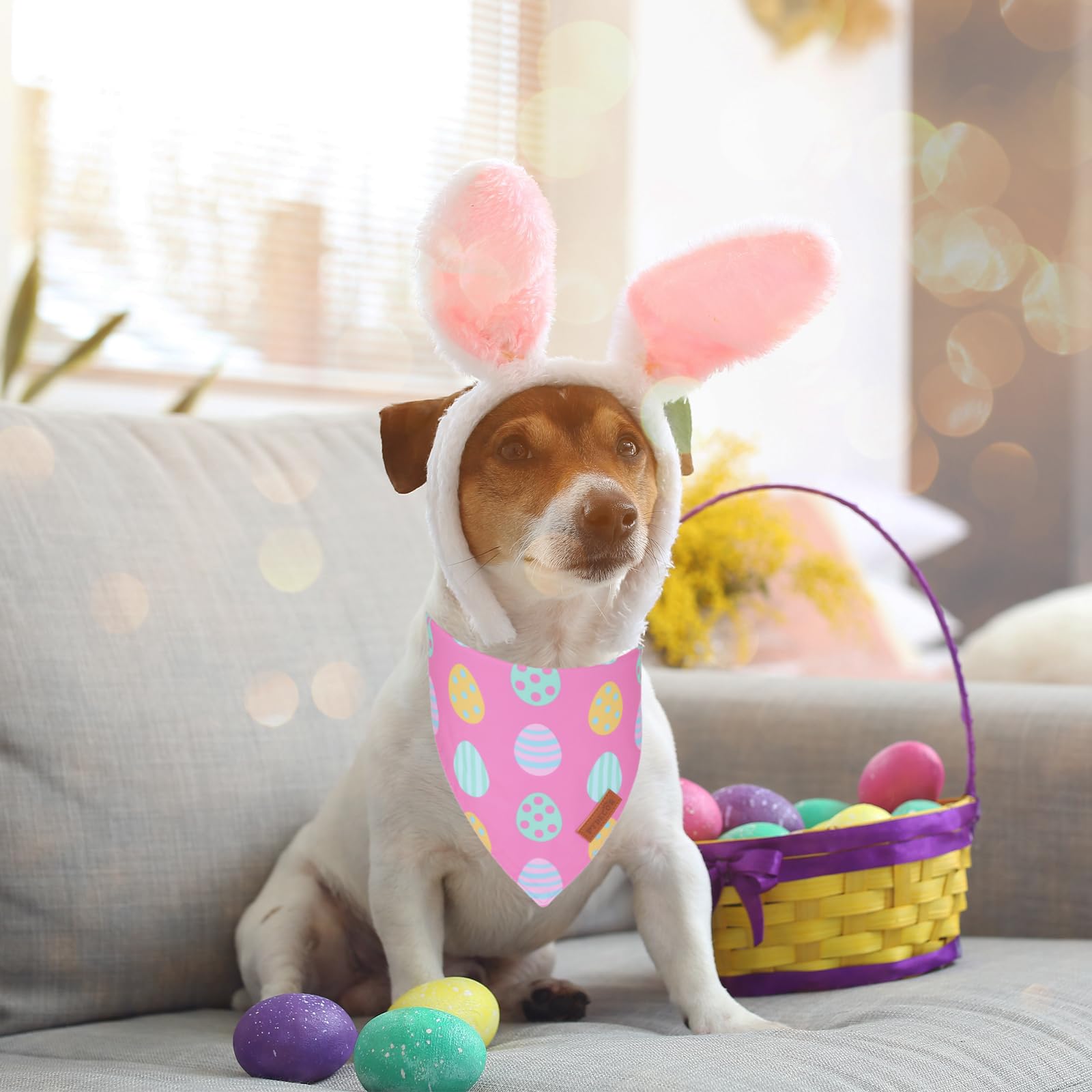 Ptdecor Easter Dog Bandana, Reversible Holiday Easter Dog Scarf, Multi Size, Pink Female Bandanas For Medium Large Pets (Large)