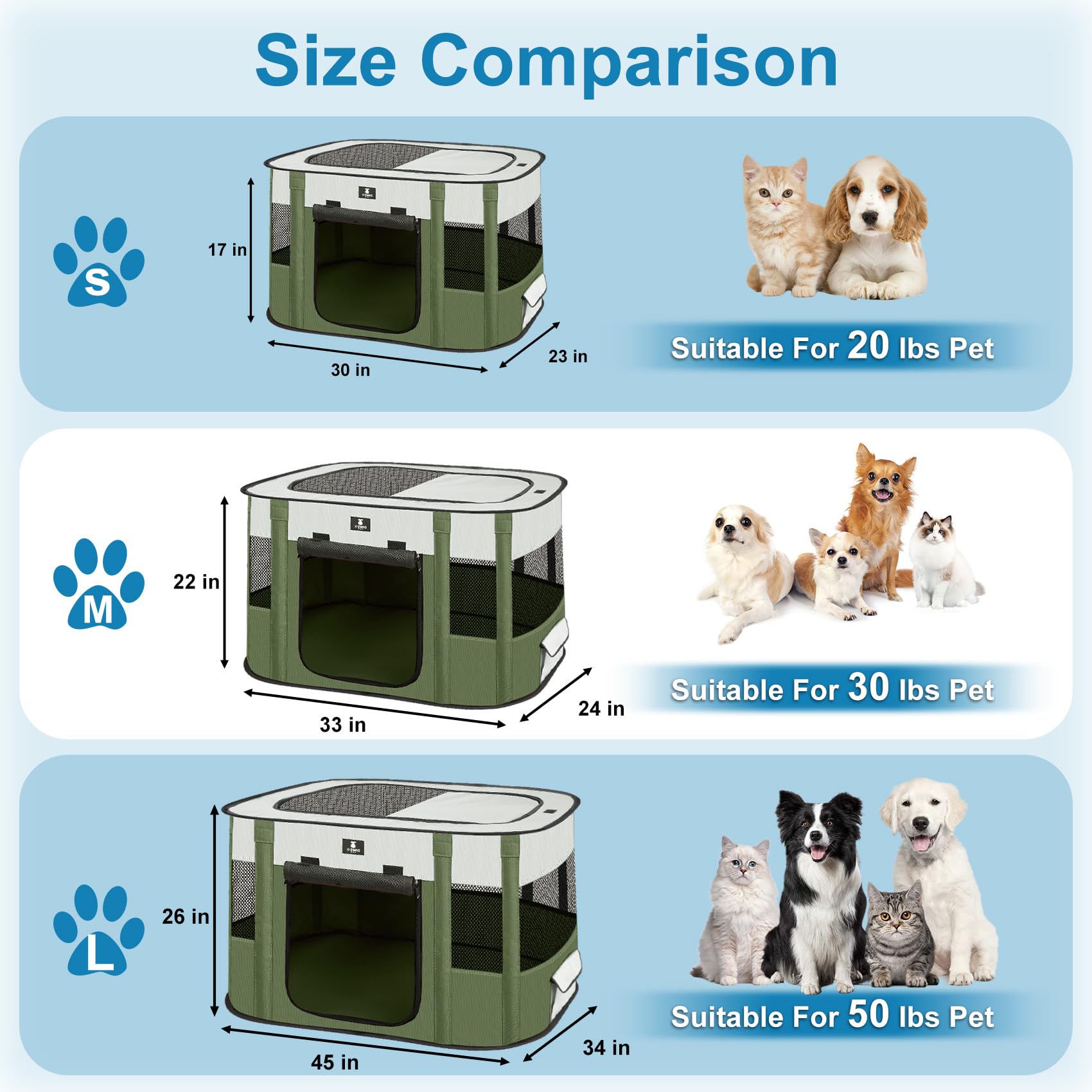 X-ZONE PET Dog Playpen - Portable Foldable Indoor/Outdoor Crate, Medium Size, Green, Model 017-Green-M