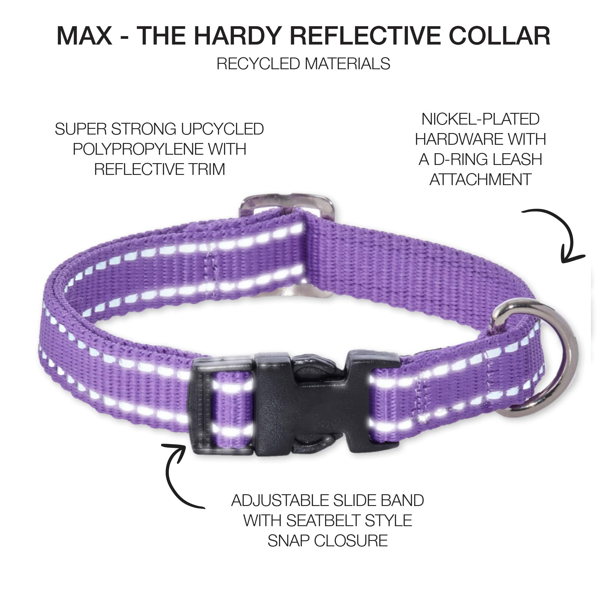 Pet Passion Adjustable Reflective Dog Pet Collar For Small, Medium And Large Dogs, Purple, X-Small
