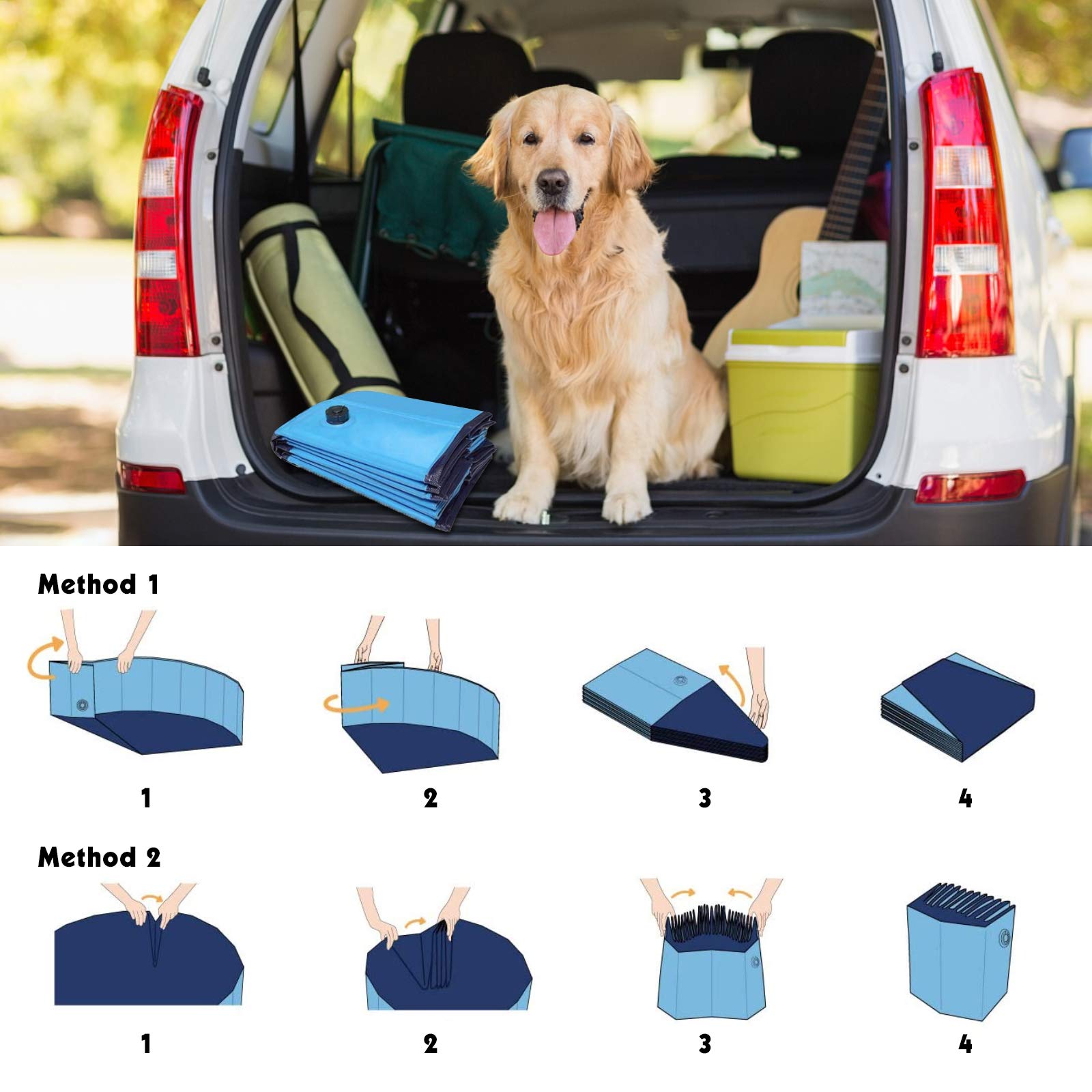 Mortime Foldable Dog Pool Portable Pet Bath Tub Large Indoor & Outdoor Collapsible Bathing Tub For Dogs And Cats (L, 63' X 12')