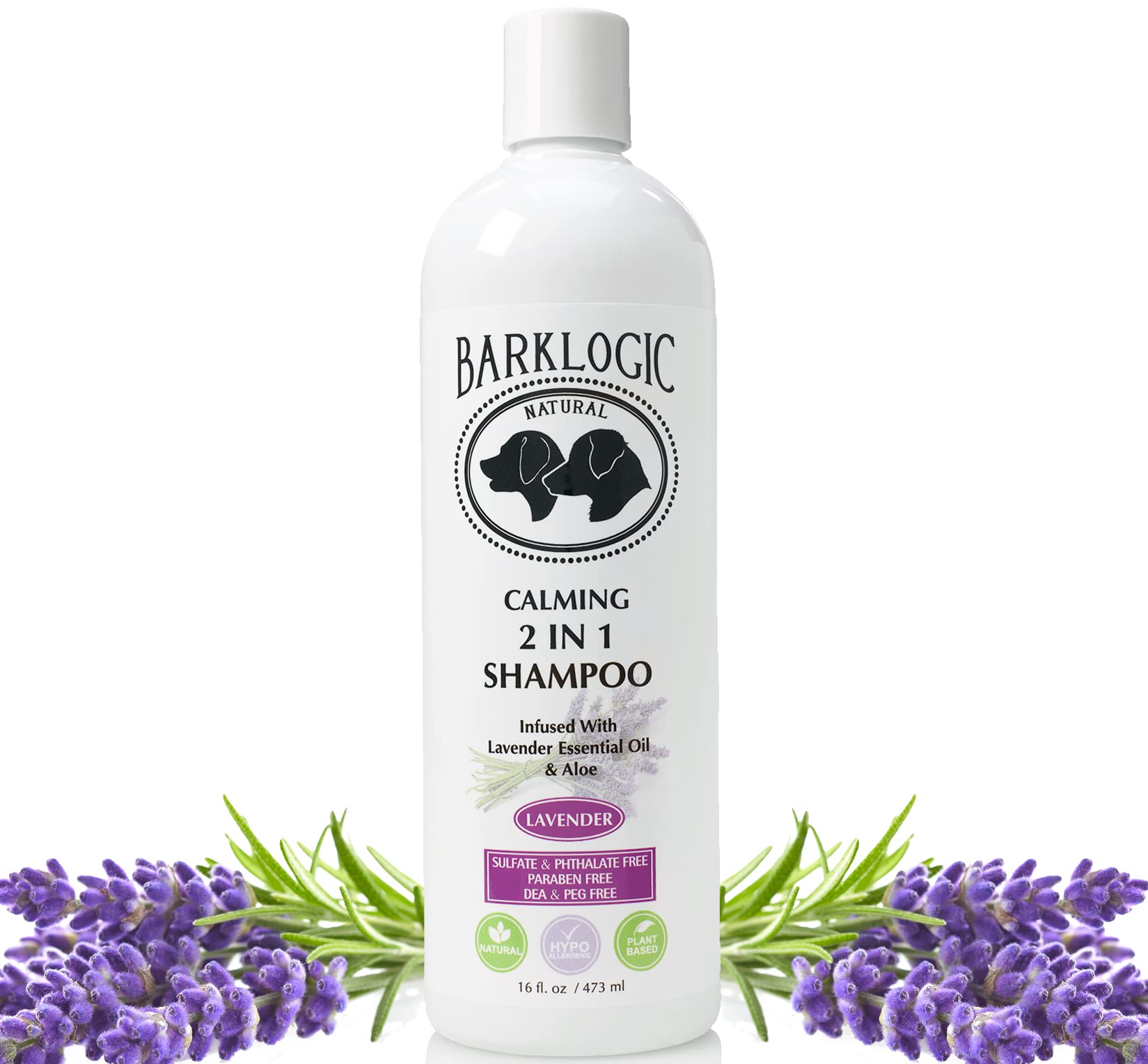 BarkLogic Plant Based 2 in 1 Dog Shampoo and Conditioner, Lavender, 16 fl oz - Grooming Essentials for A Quality Coat - No Parab