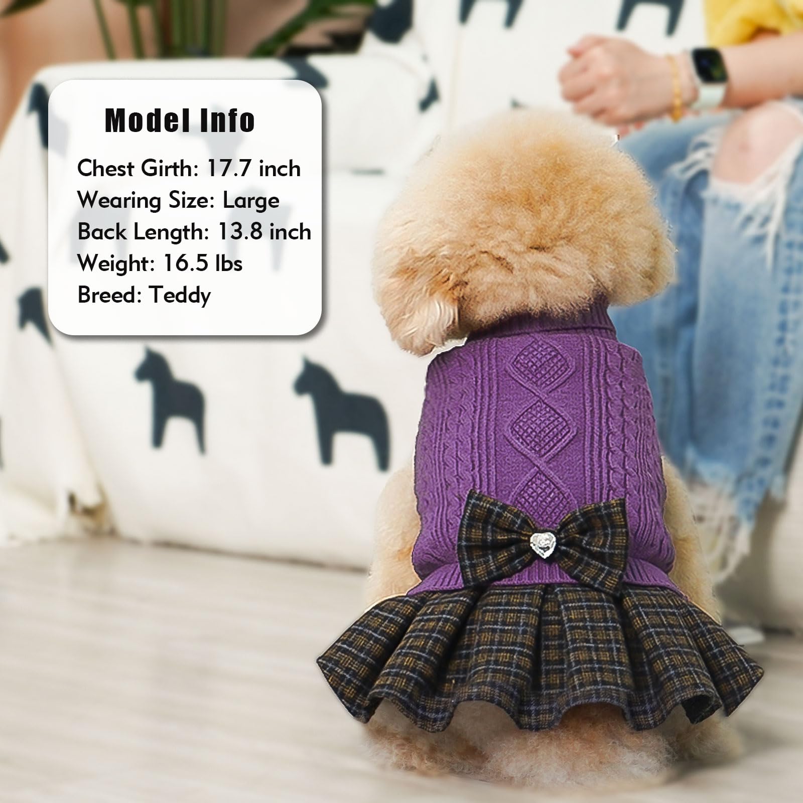 KYEESE Dog Sweater with Bowtie Buffalo Check Dog Sweater for Small Dogs Male Turtleneck Small Dog Sweater Pullover Dog Clothes K