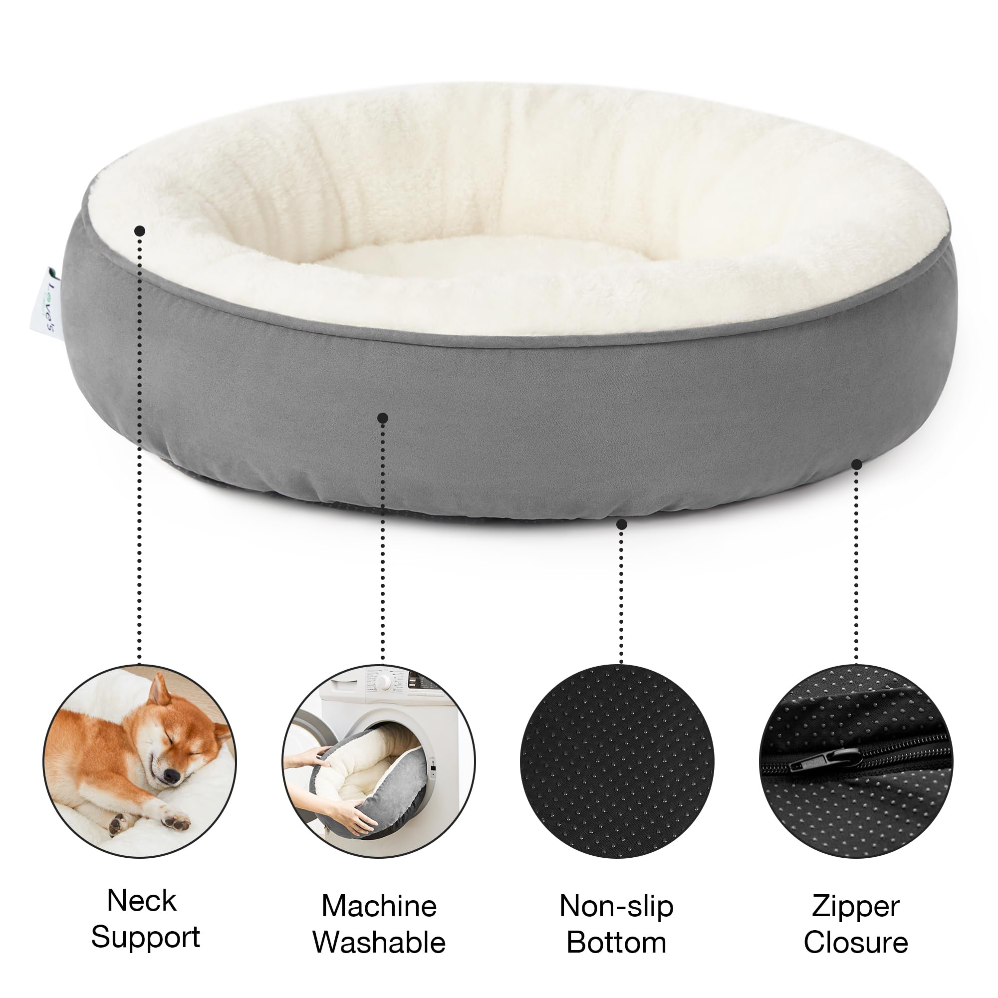 Love'S Cabin Round Donut Cat And Dog Cushion Bed, 30In Pet Bed For Medium Or Large Dogs, Anti-Slip & Water-Resistant Bottom, Soft Durable Fabric Pet Beds, Washable Calming Cat & Dog Bed Grey