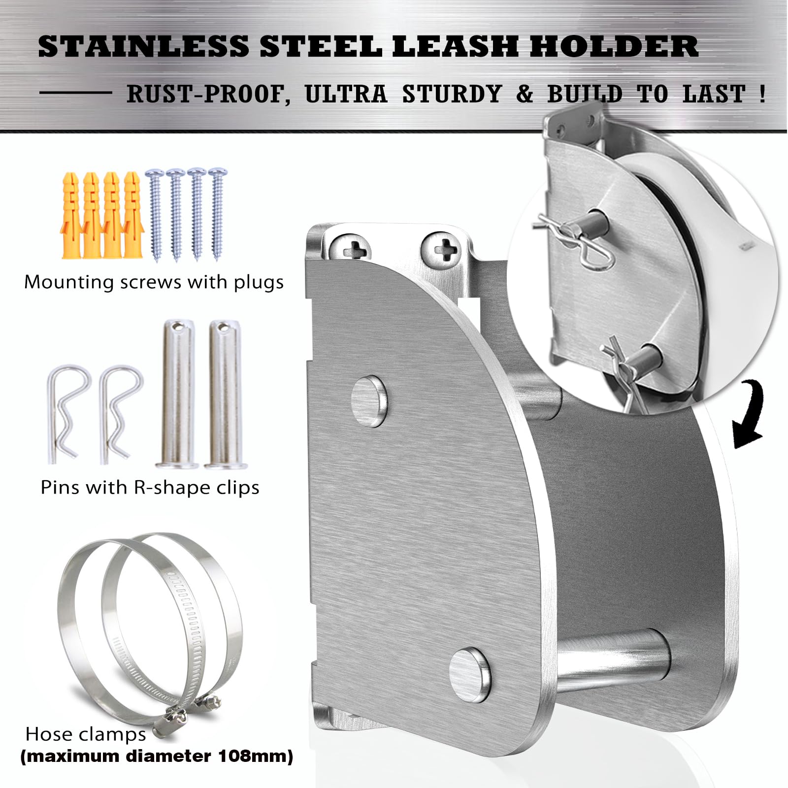 X-Tecokit Secure Holder For Retractable Dog Leash,Stainless Steel Wall Hook,Heavy Duty Metal Bracket For Small Medium Large Retr