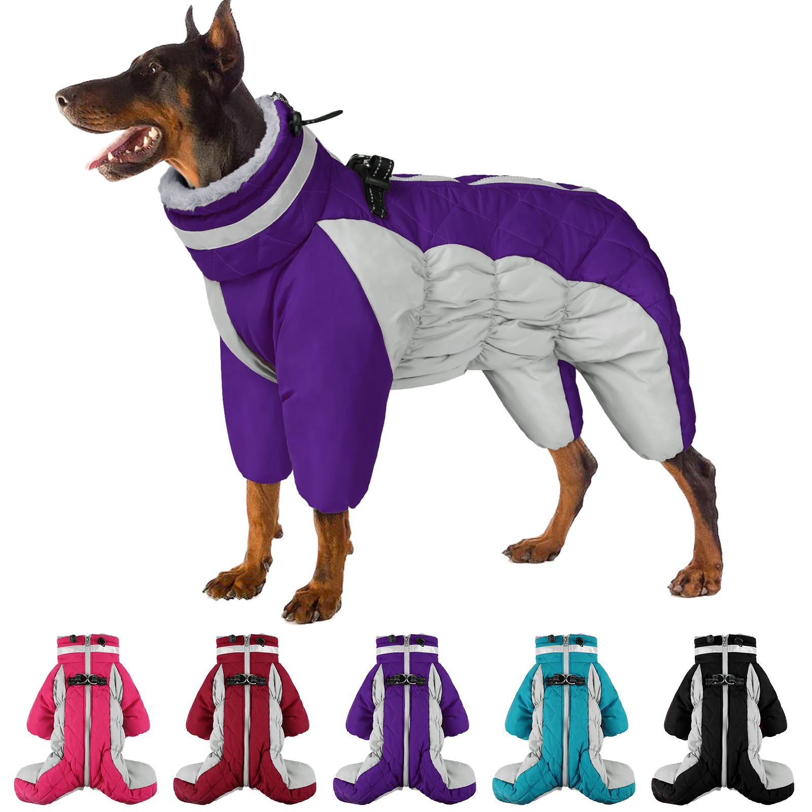 Sunfura Four Legged Dog Coat - Warm Fleece Winter Coat, Reflective Turtleneck Dog Jacket With Harness, Windproof Full Body Pet S