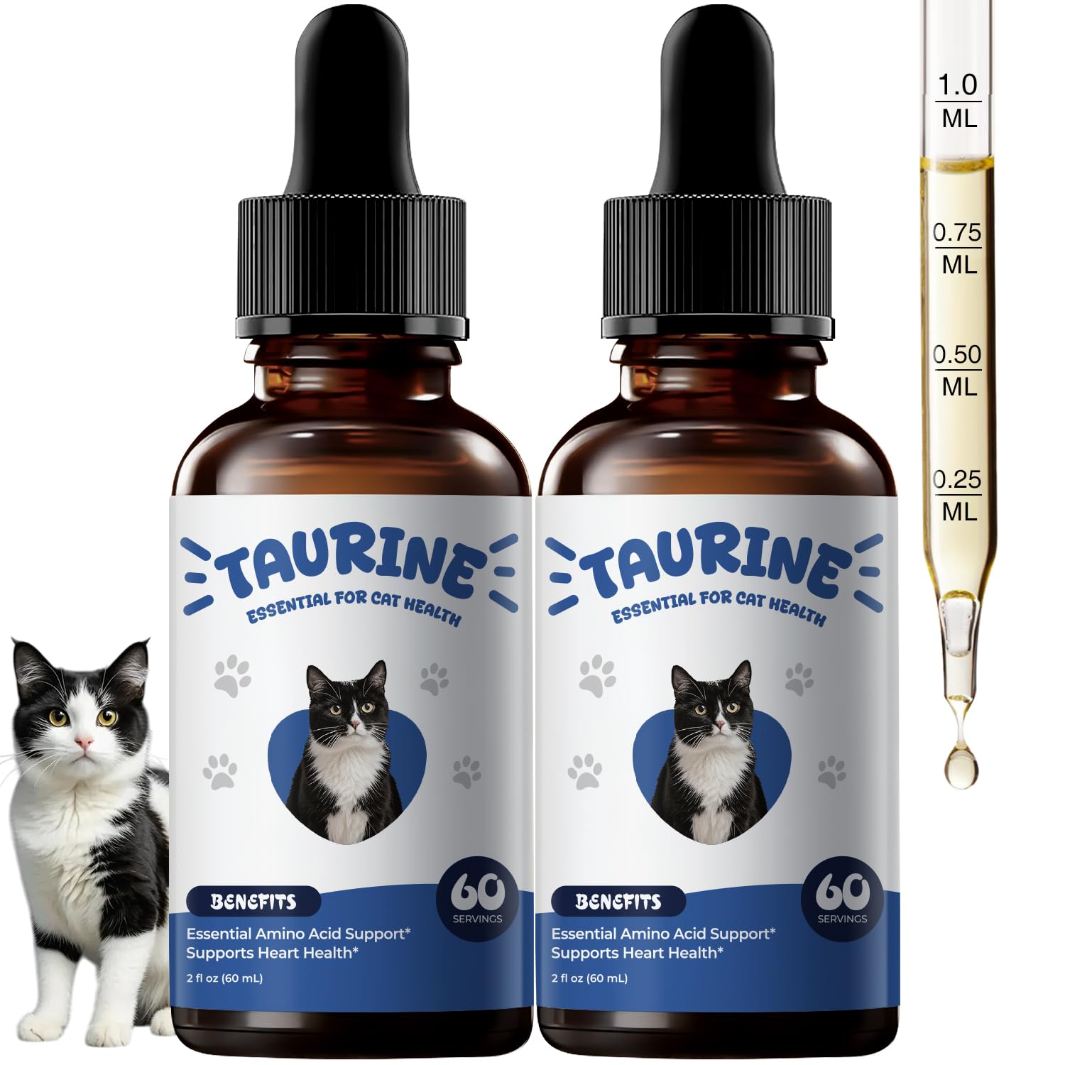 Taurine Supplement for Cats Liquid Drops, Essential Taurine Support for Heart Health, Vision & Immune Function, Daily Feline Nut