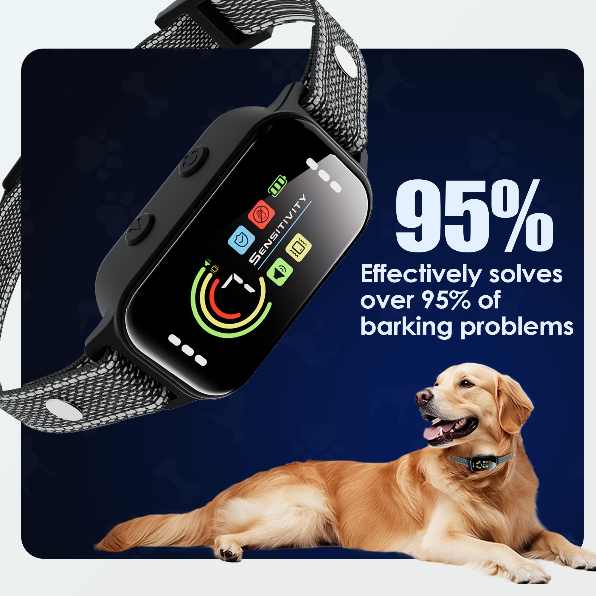 JEUJE Dog Bark Collar,Bark Collar for Large Medium Small Dogs, Rechargeable Smart Bark Collar, Anti Barking Training Collar with
