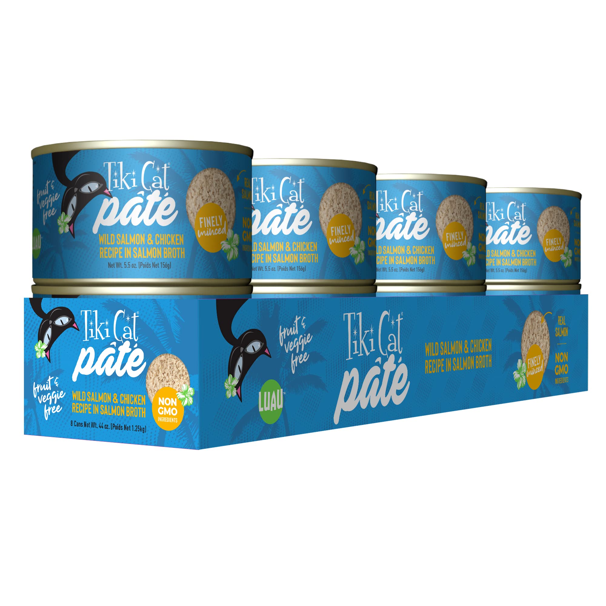 Tiki Cat Luau Pate, Wild Salmon & Chicken Recipe in Salmon Broth, Grain-Free Balanced Nutrition Wet Canned Cat Food, for All Lif