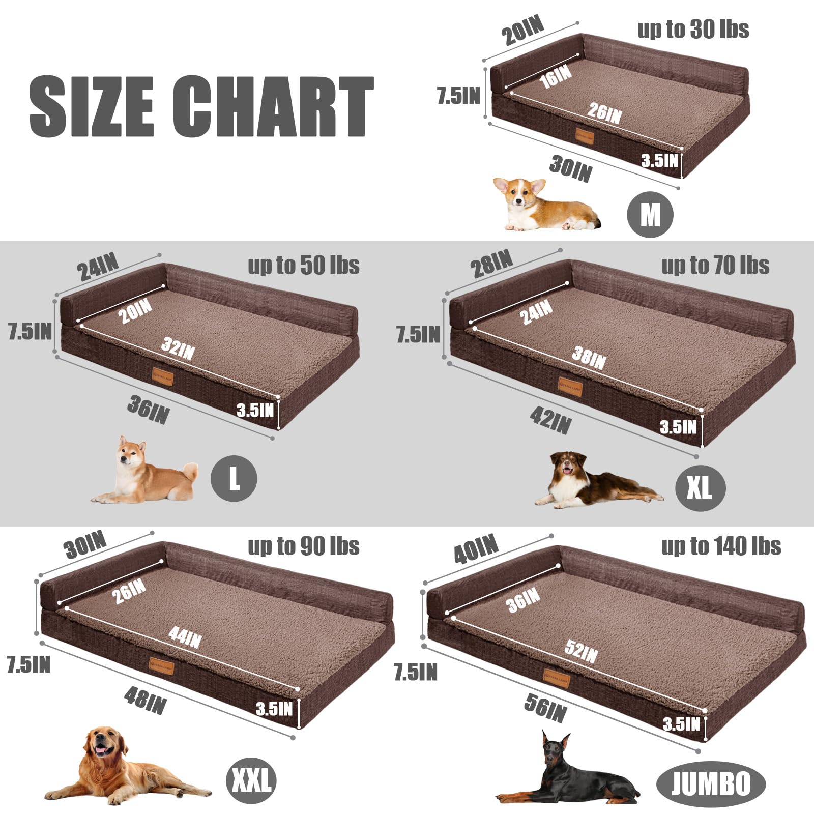 Patas Lague Orthopedic Xl Dog Bed For Large Dogs 42''X28'', Waterproof L Shaped Big Large Pet Sofa Beds With Removable Washable