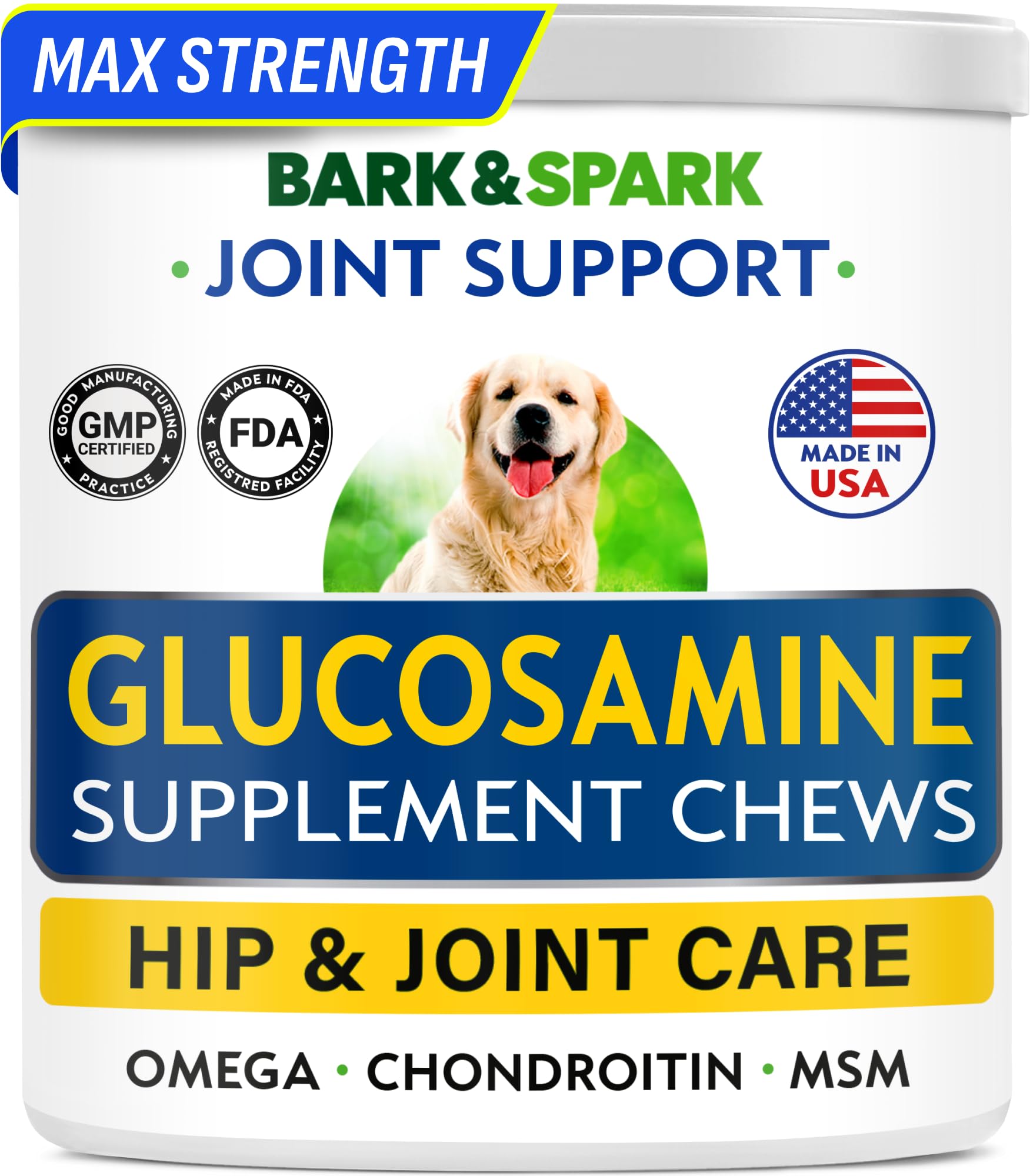 Bark&Spark Glucosamine Chondroitin Dog Hip & Joint Supplement - Joint Pain Relief - Hip & Joint Chews - Joint Support Large Smal