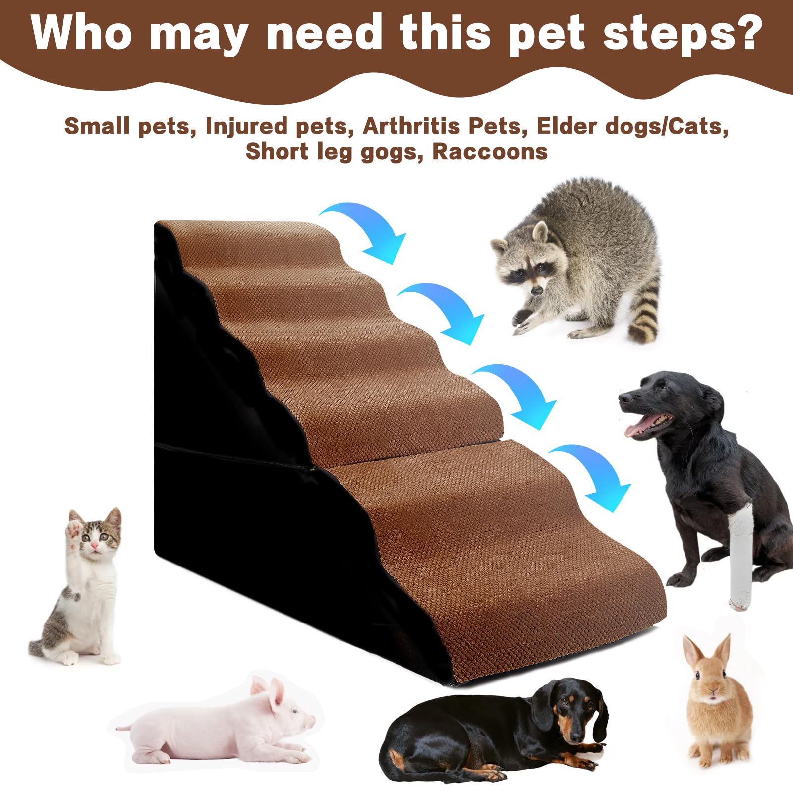 MALOROY Dog Stair Steps for High Beds 30-36 inches Tall, 6-Step Dog Step Ramps for High Bedsides Climbing for Doggy/Kitty, Curve