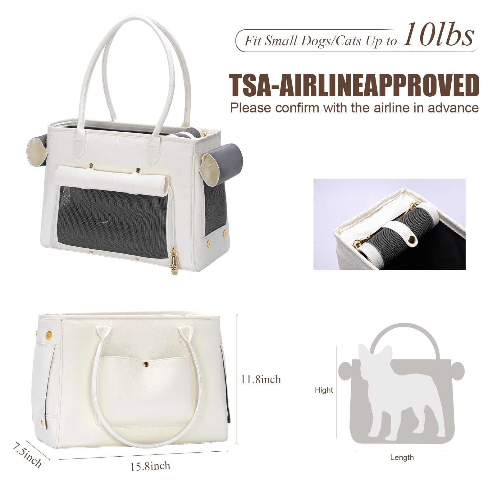 Fashion Pet Carrier Purse For Small Cat And Dog, Luxury Pu Soft-Sided Tote Bag With Large Pockets For Dogs And Puppies (White, 1