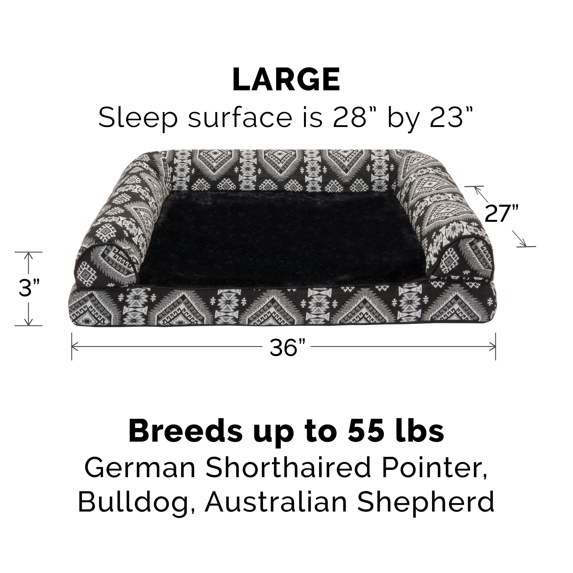 Furhaven Memory Foam Dog Bed for Large/Medium Dogs w/ Removable Bolsters & Washable Cover, For Dogs Up to 55 lbs - Plush & South